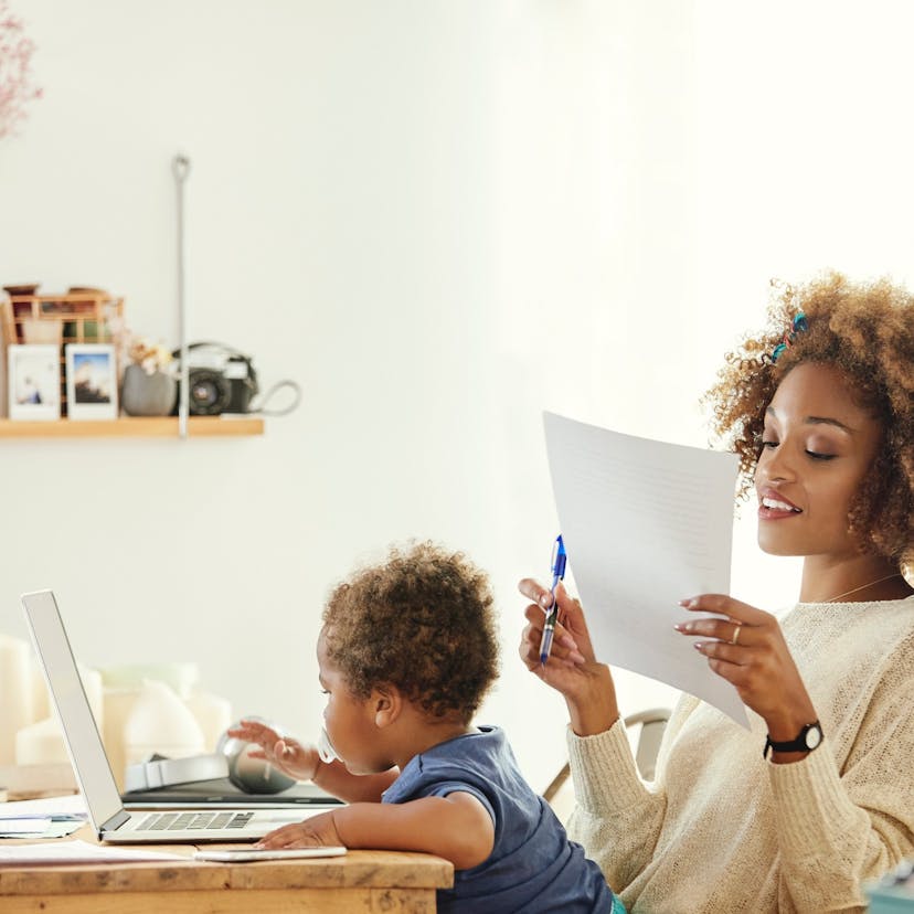 mother with son working from home