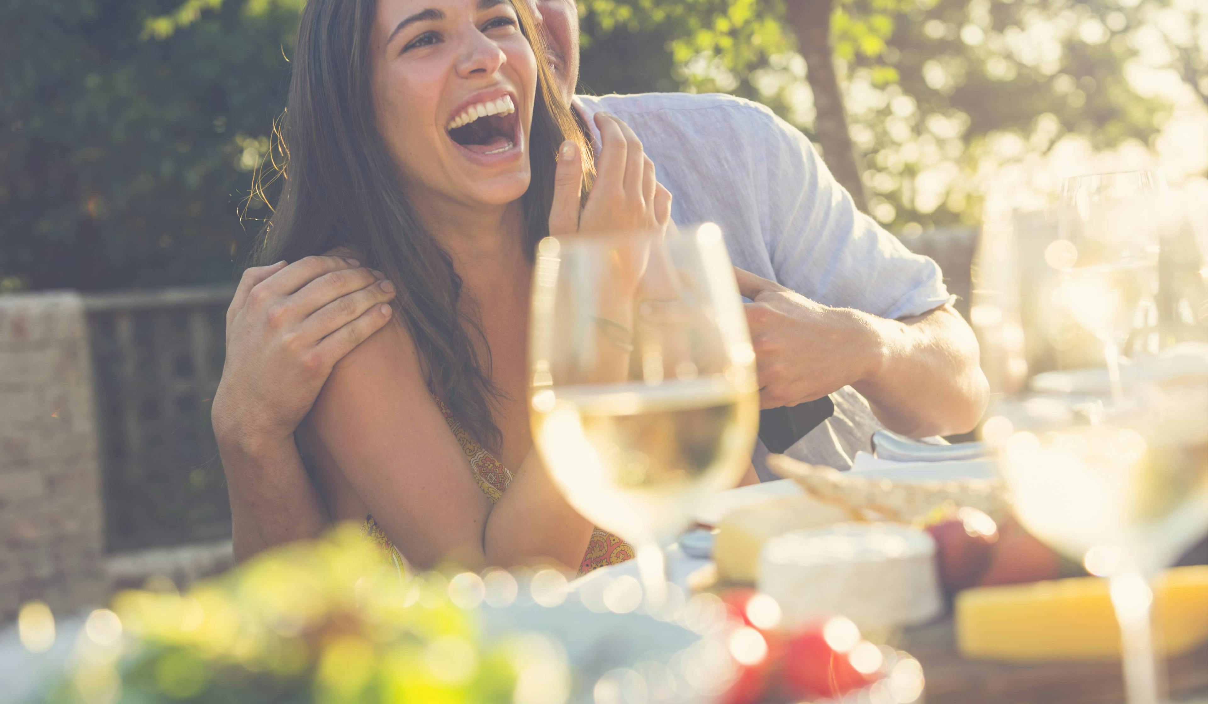 Couple eating outdoors