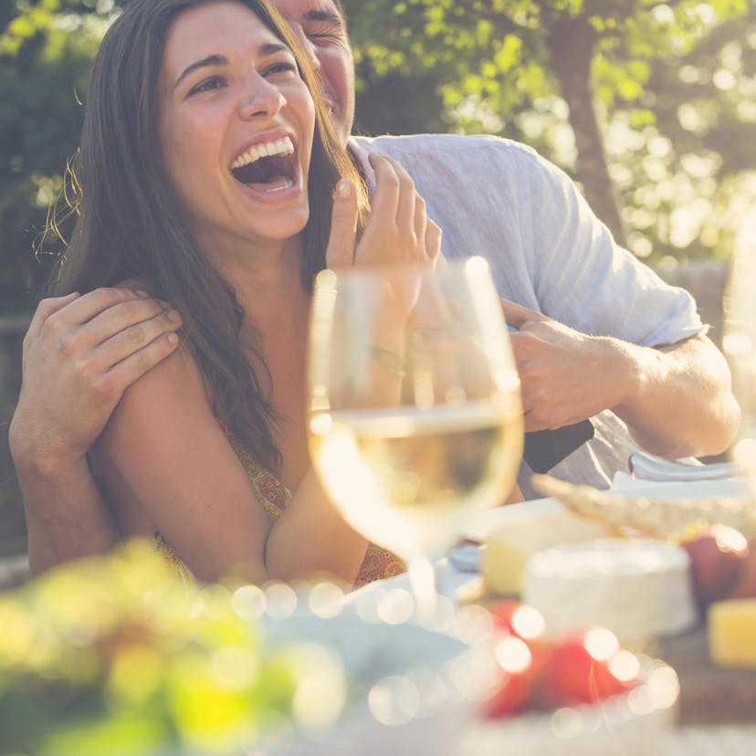 Couple eating outdoors