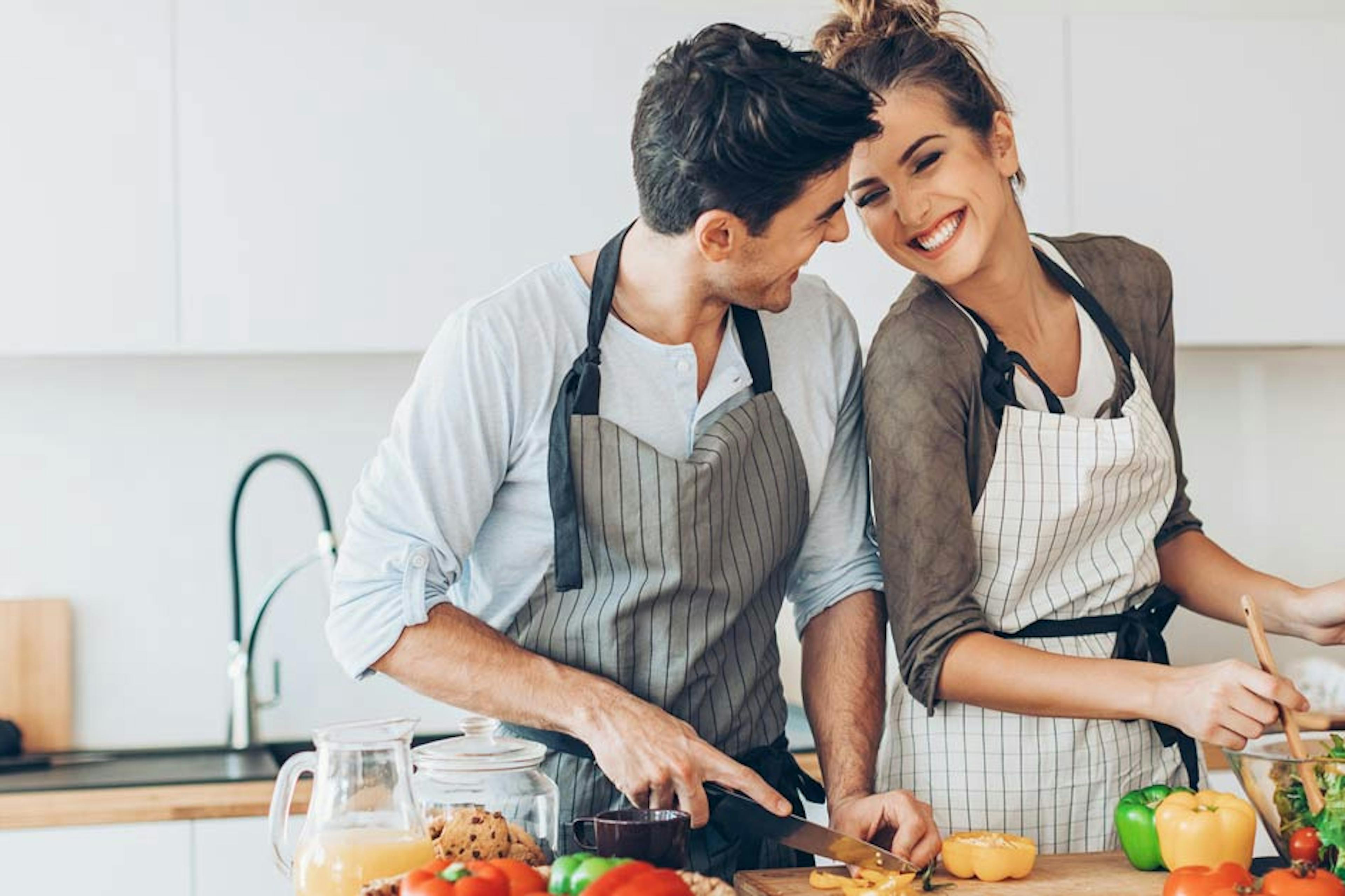 couple cooking together