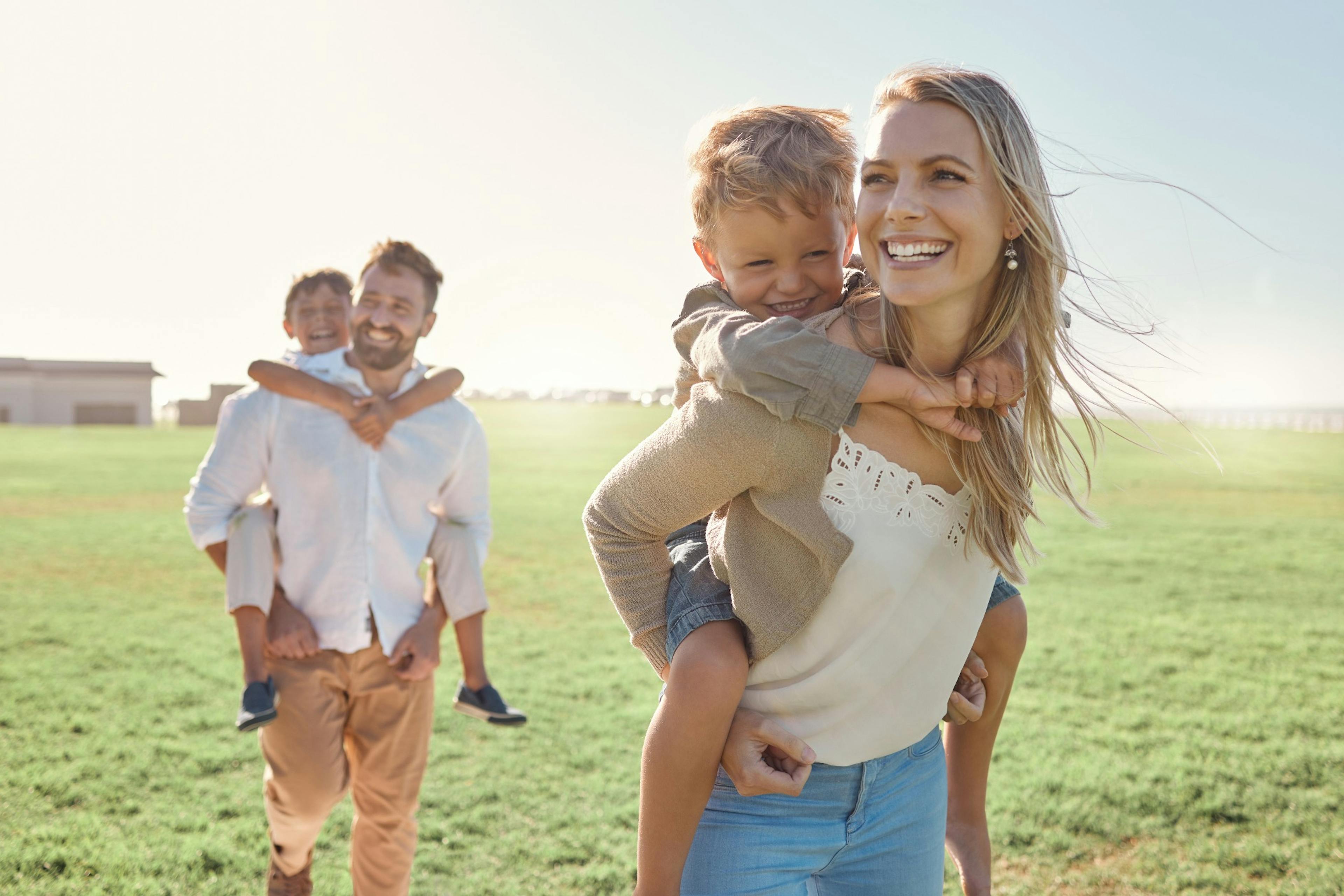 family with kids outside