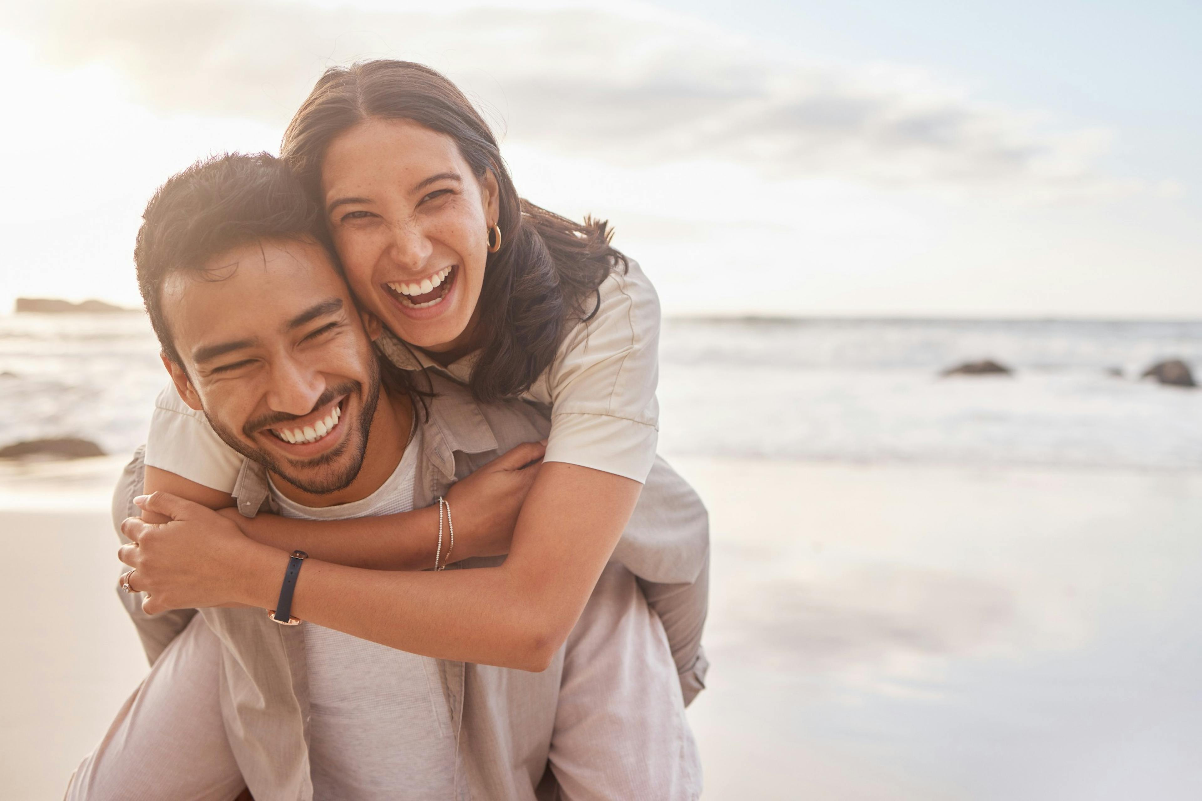 happy couple at the beach