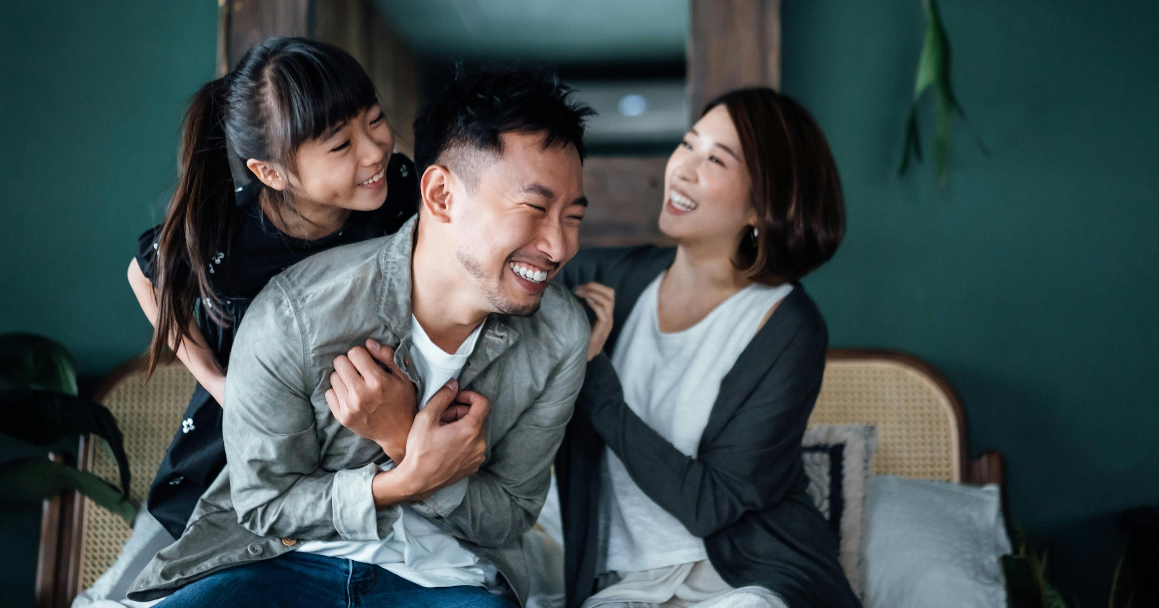 Playful family at home