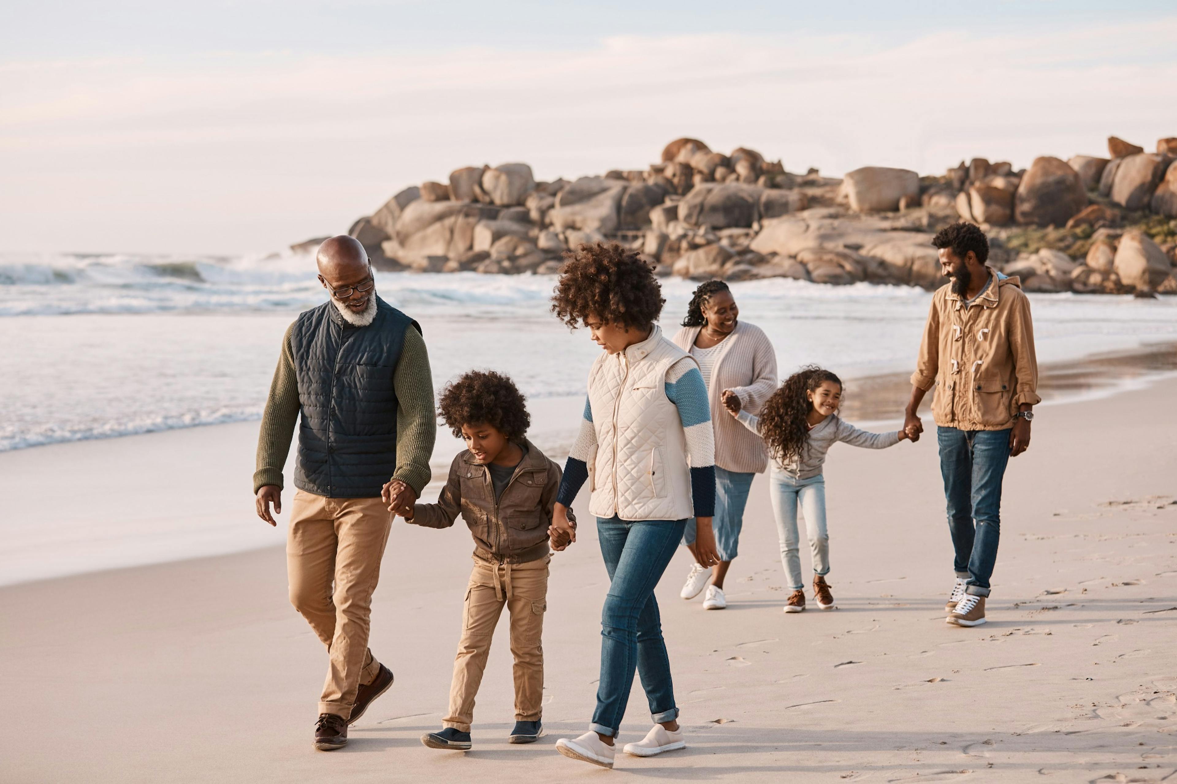 family on beach