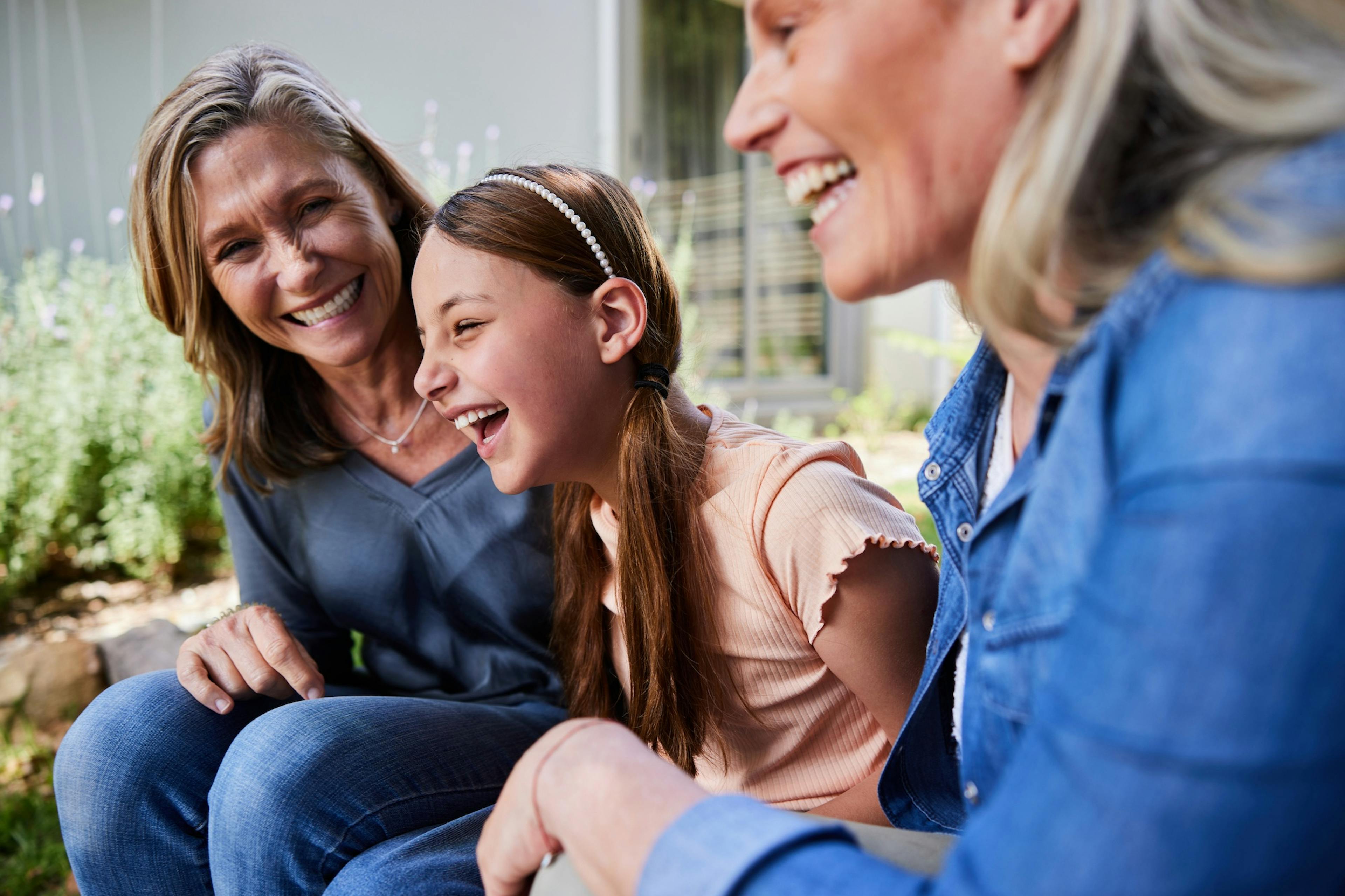 mom daughter and grandma laughing