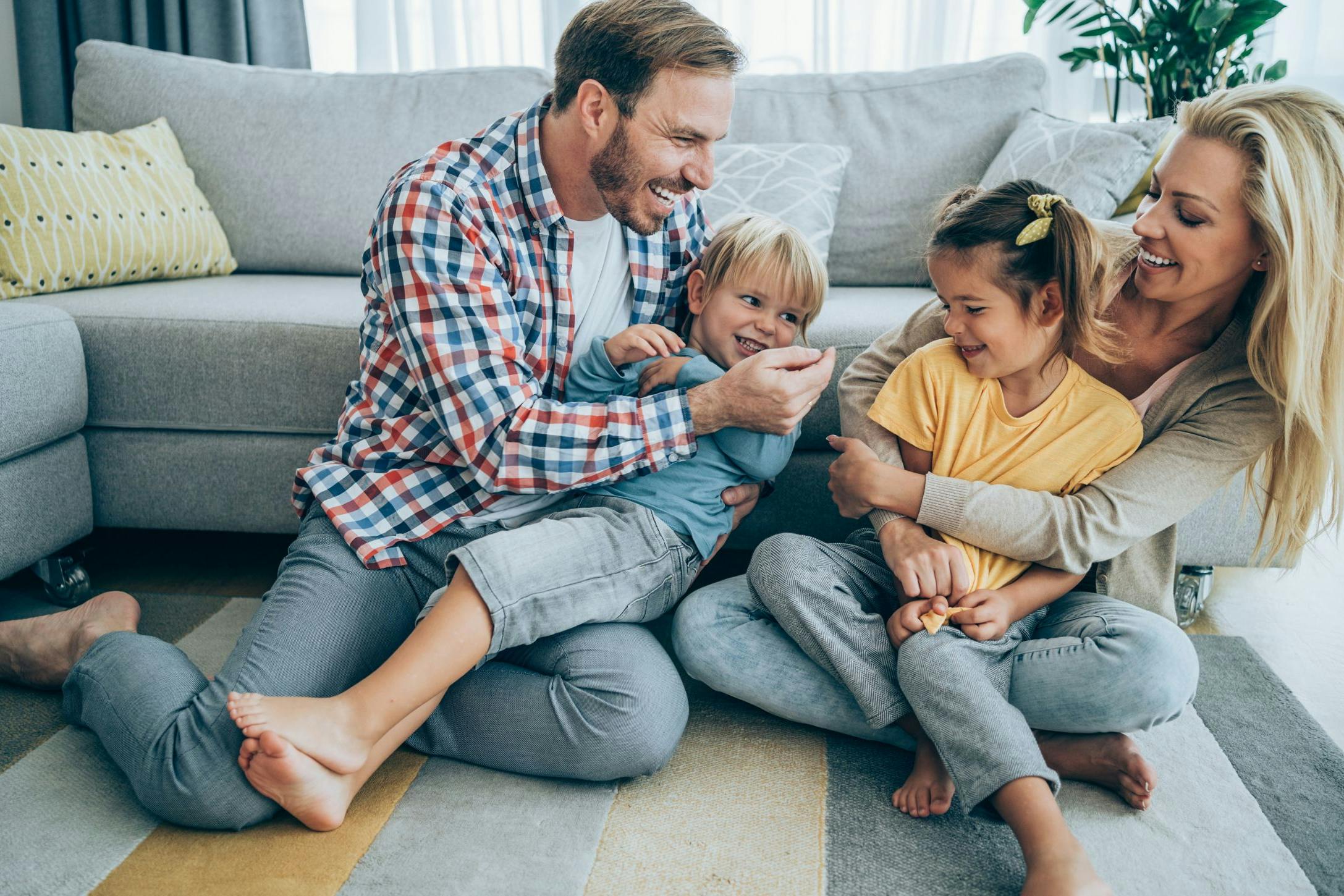 happy family in the living room