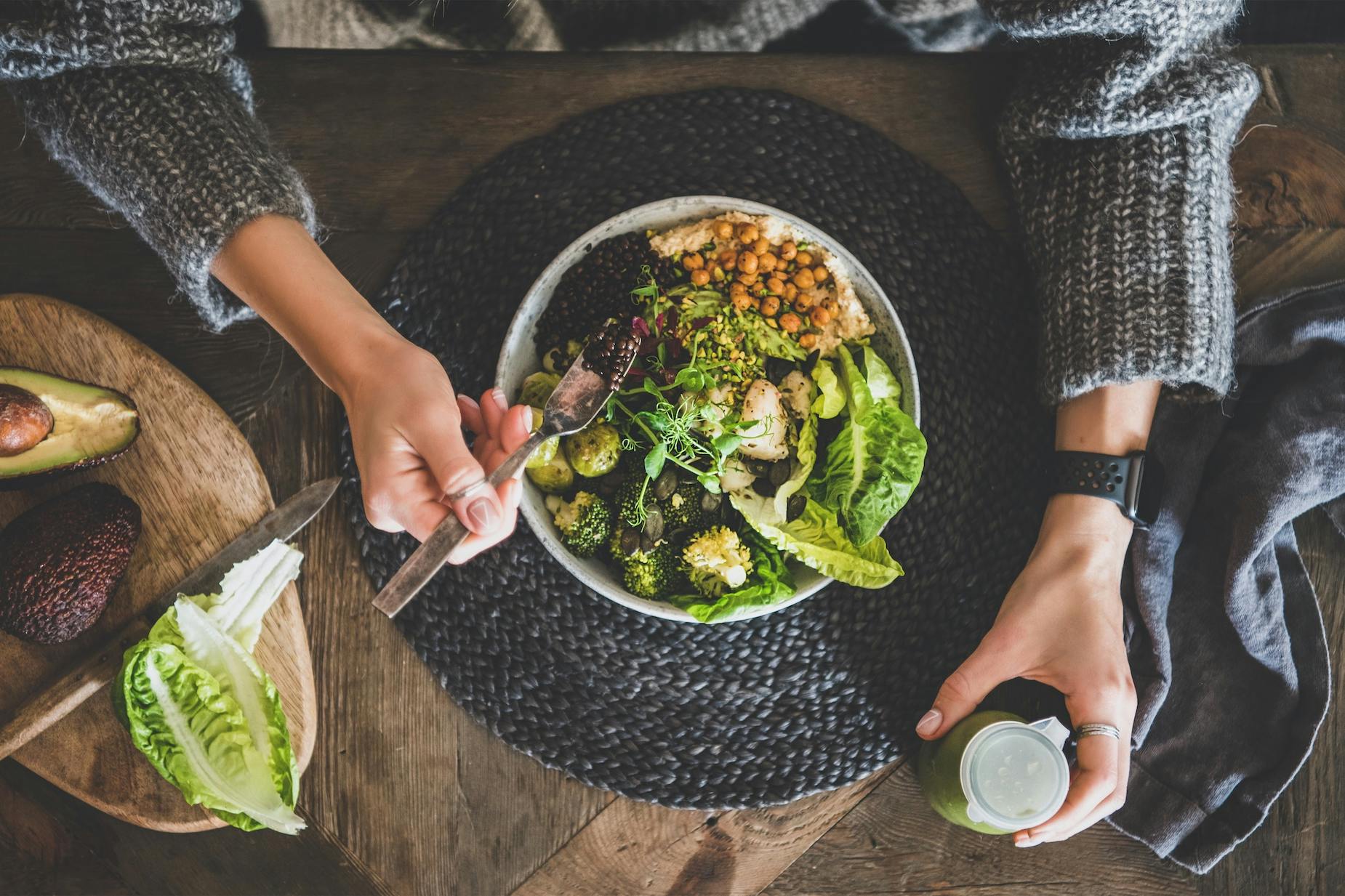Flat-lay of healthy cauliflower bowl