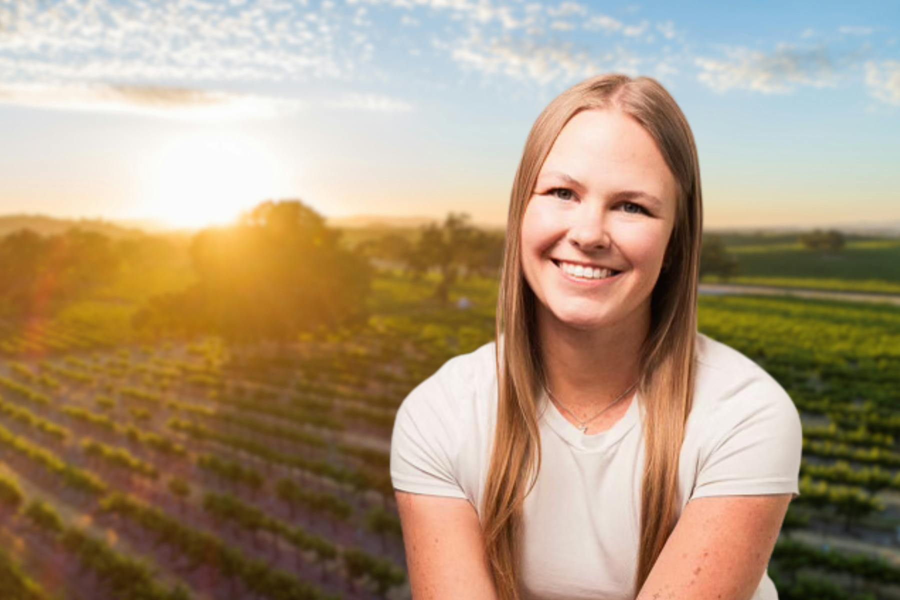 Dr Cortney Paege in front of a sunset