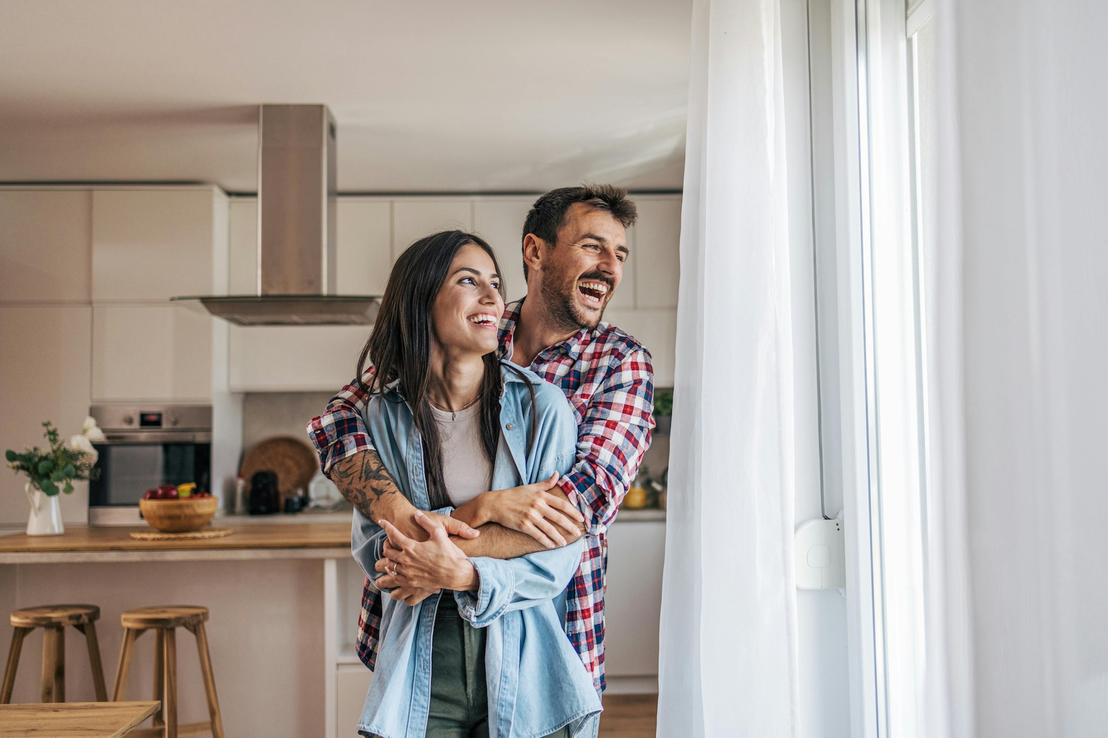 happy couple at home
