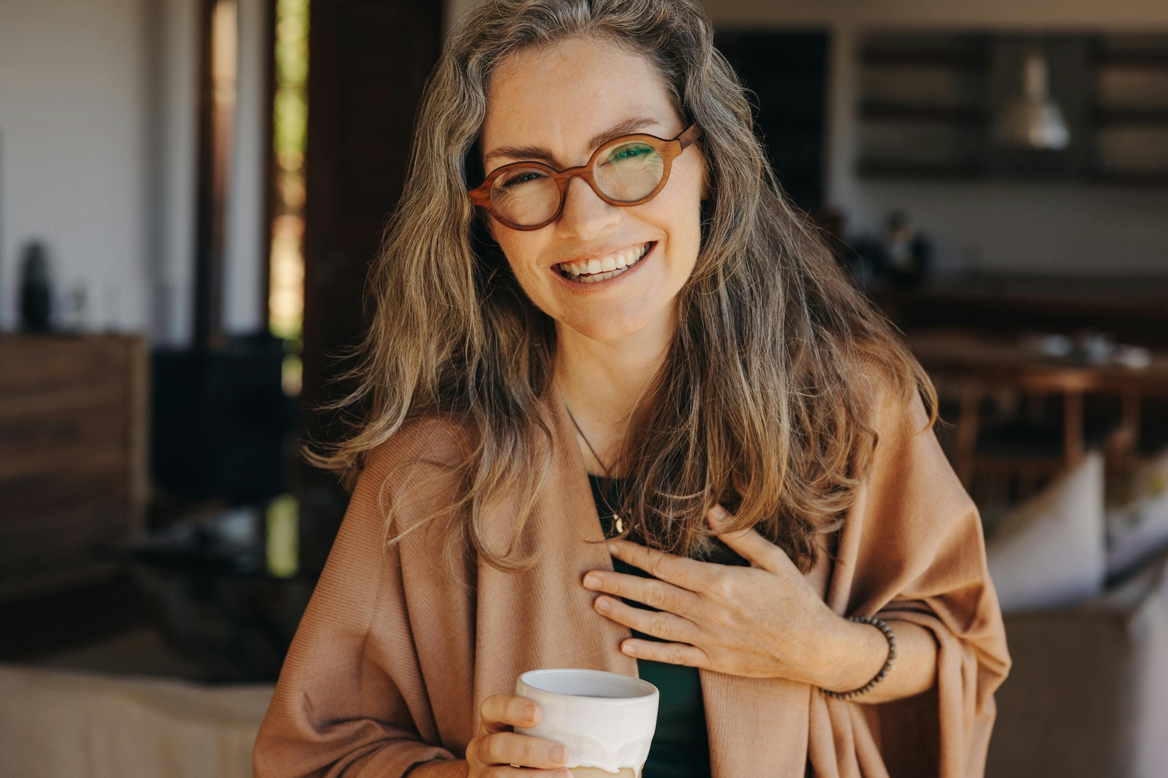 smiling middle age woman in the morning