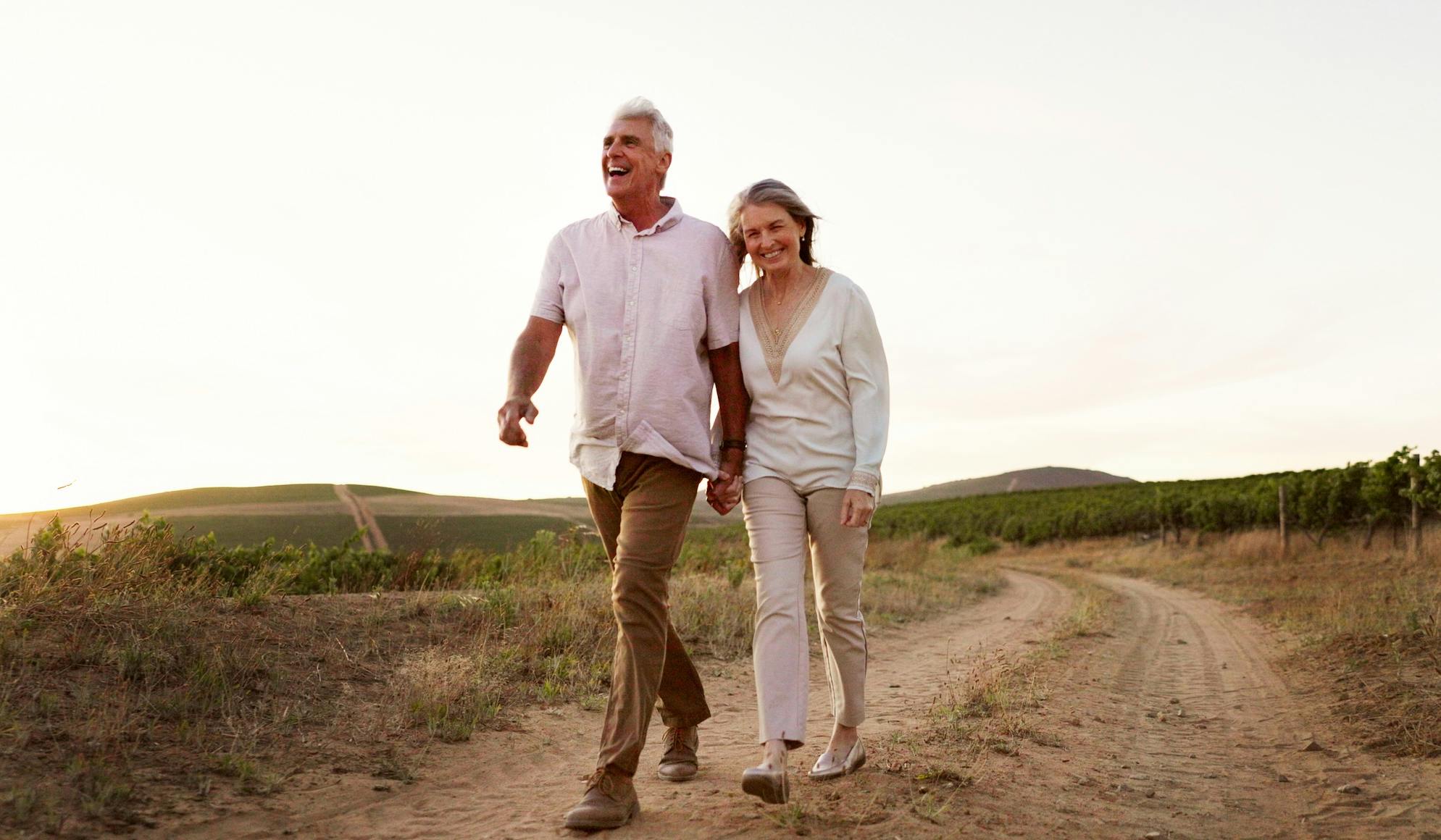 couple waking in the countryside