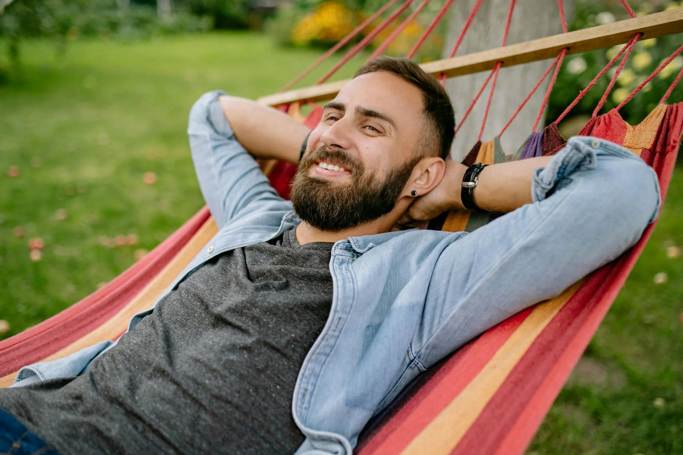 happy man in hammock