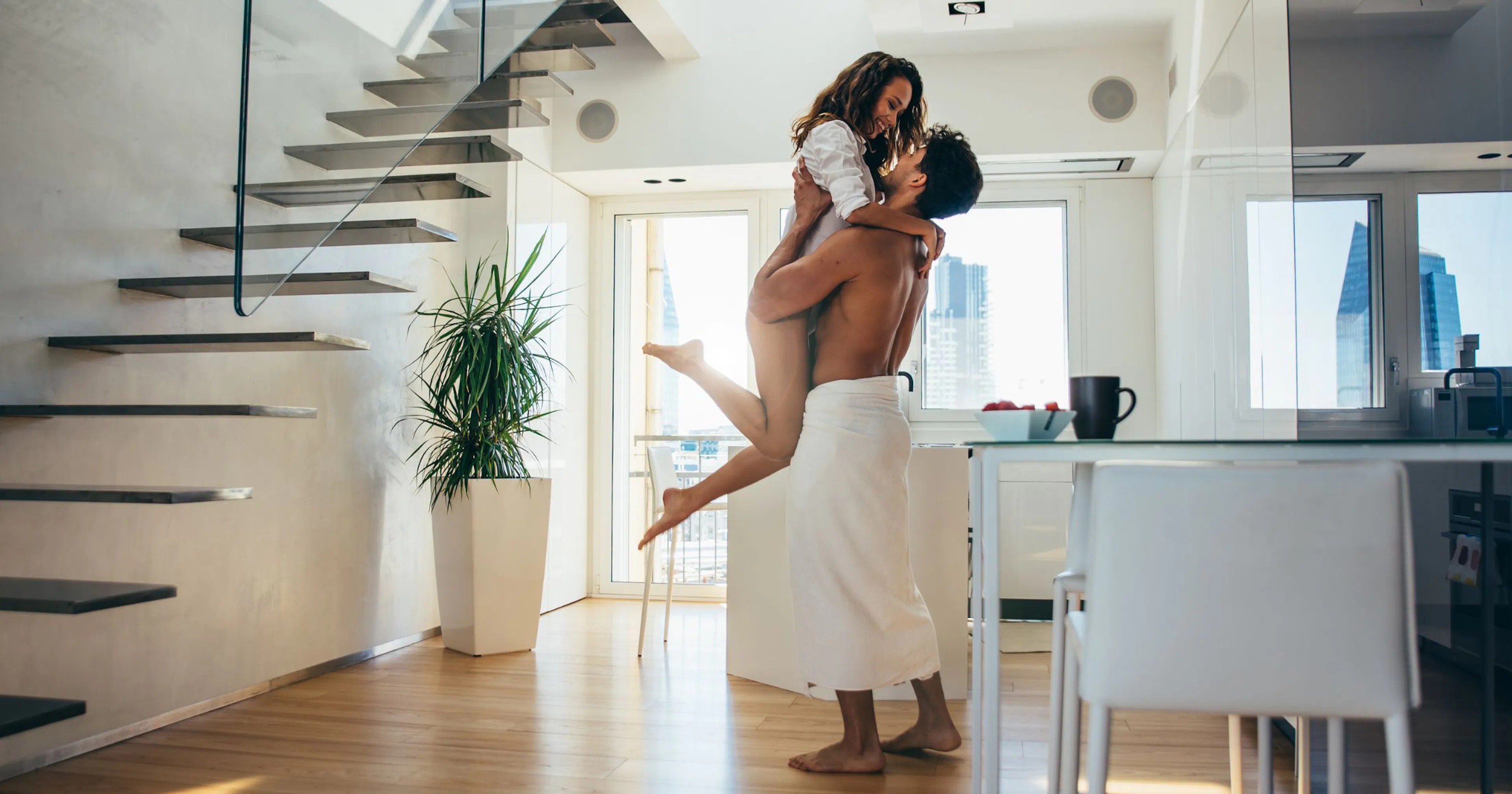 happy couple intimate moment