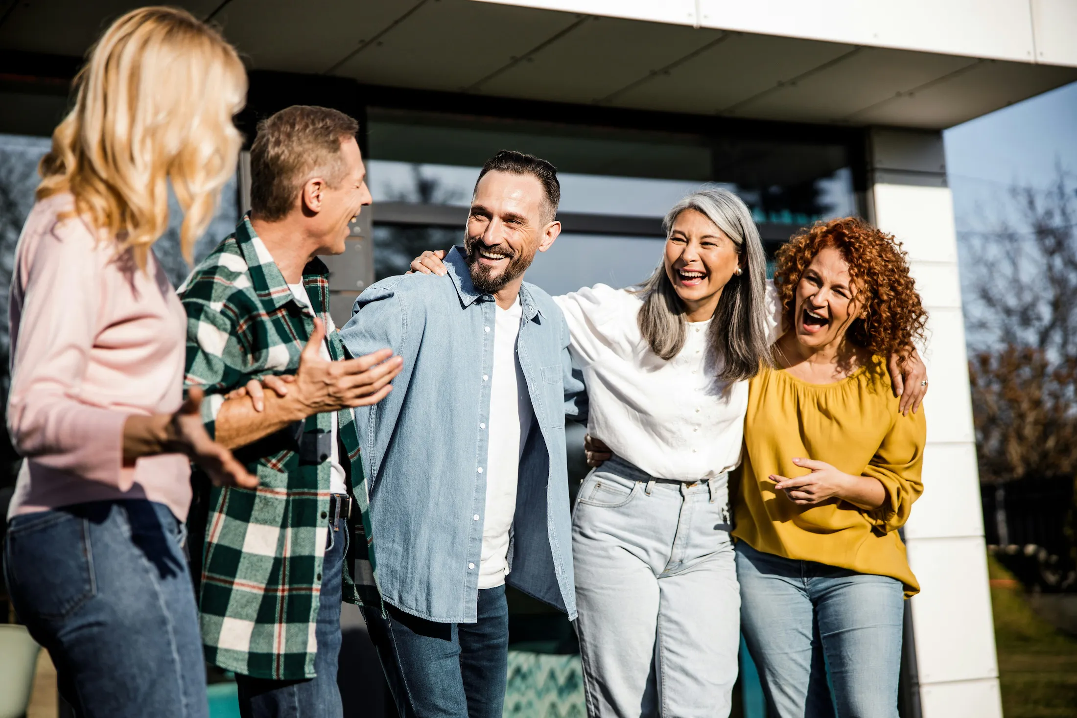 middle age friends outside