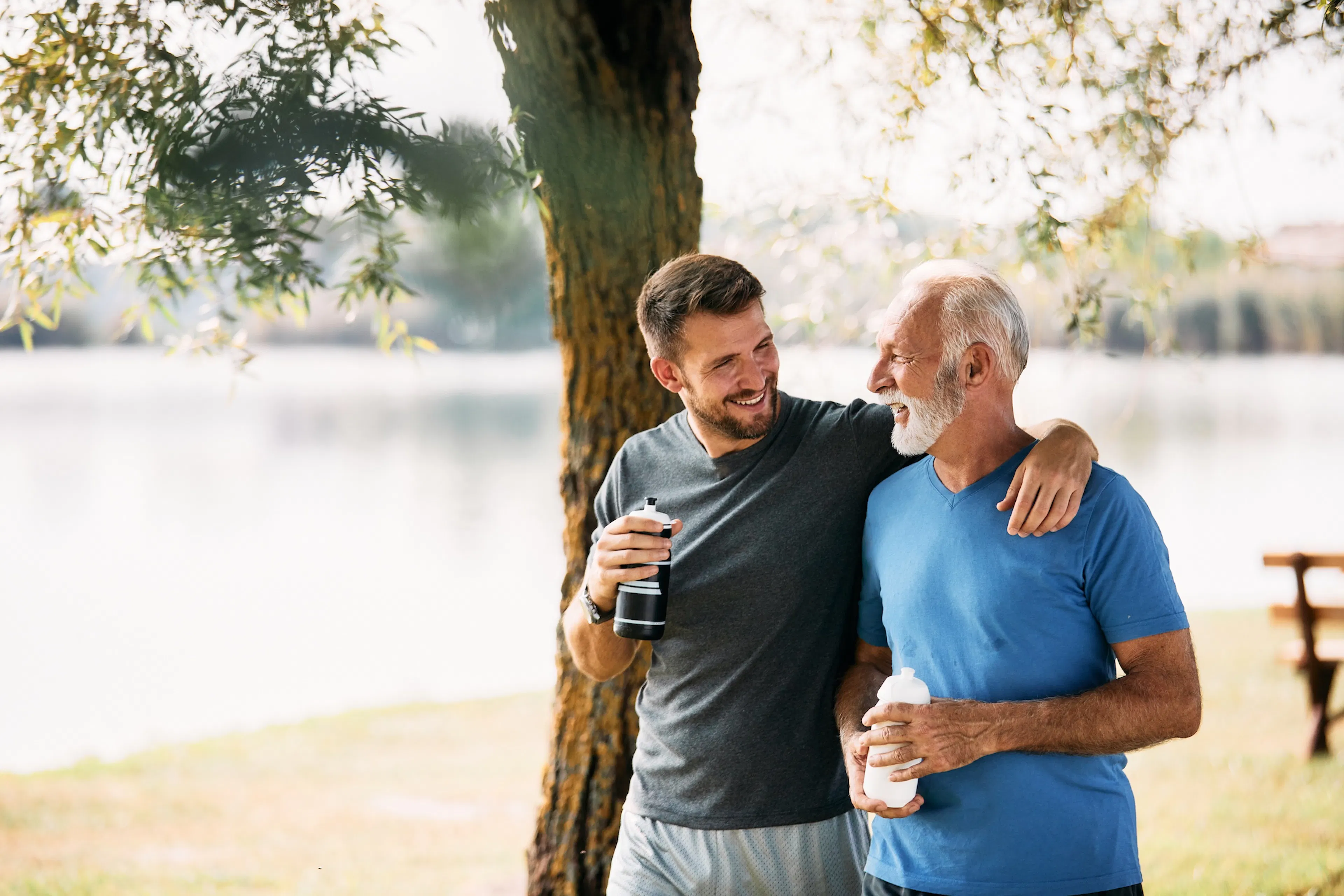 dad and son after a workout