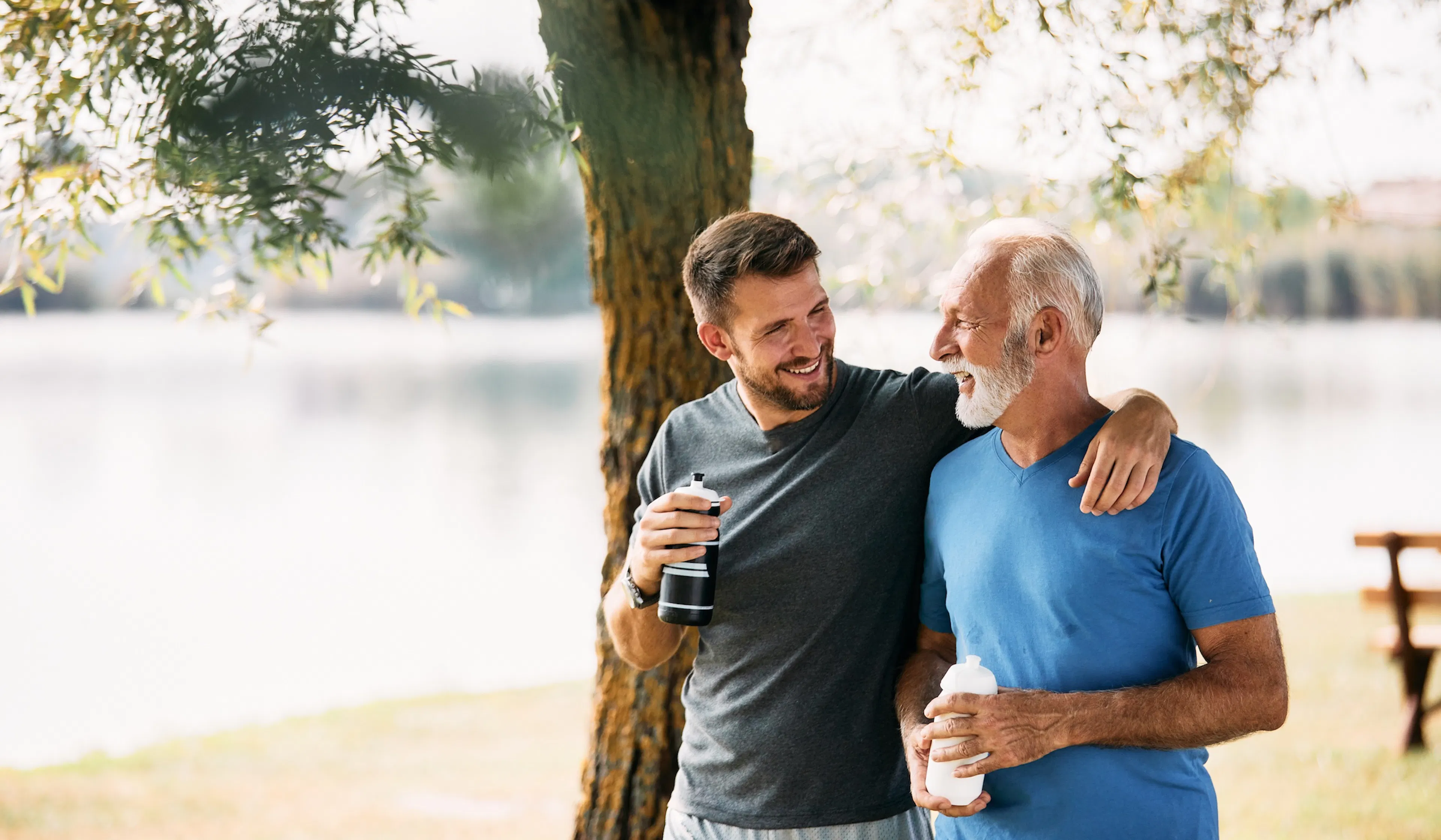 dad and son after a workout