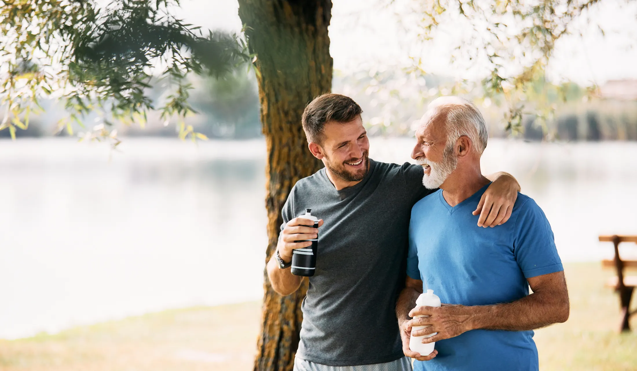 dad and son after a workout