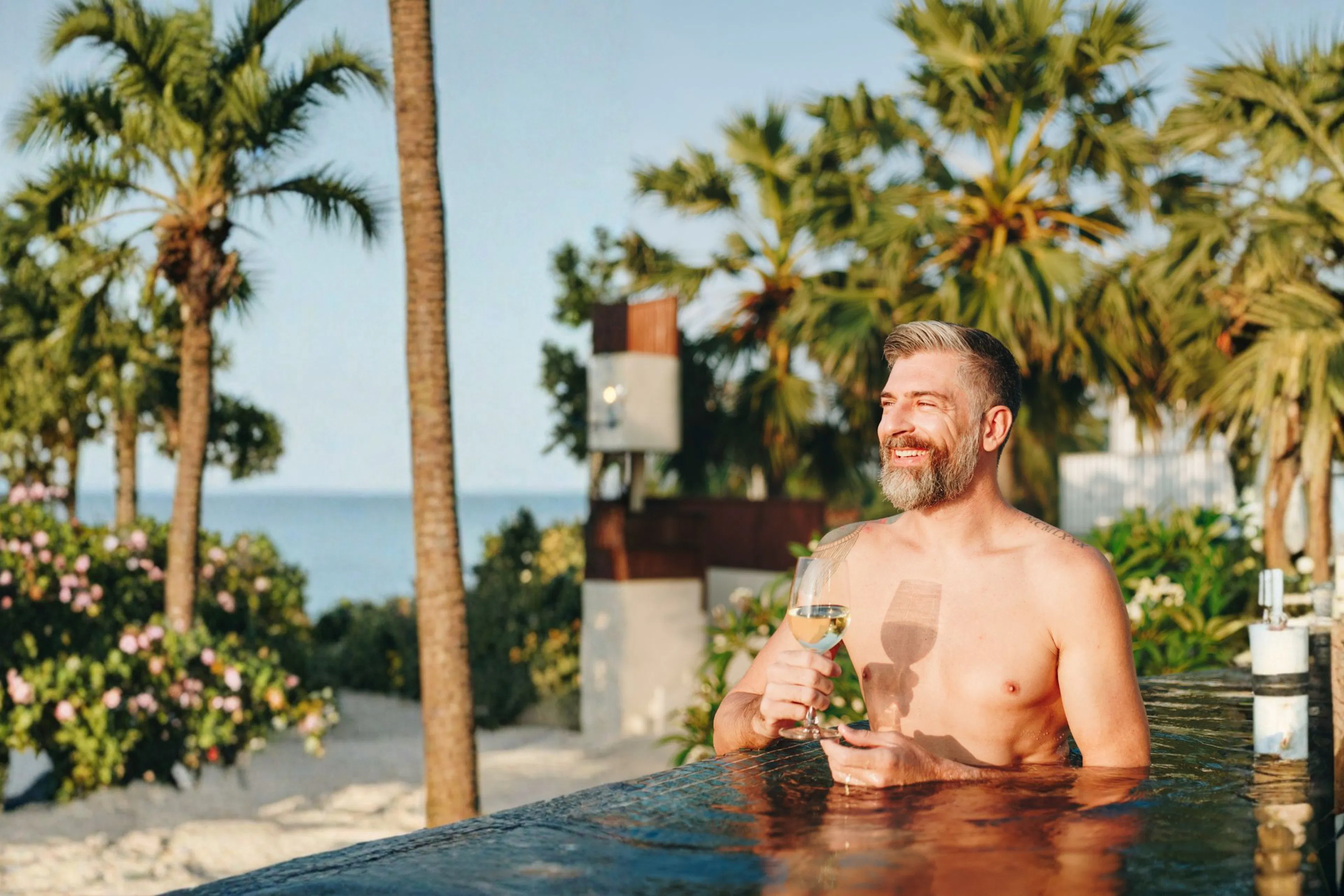 fit middle age man in the pool