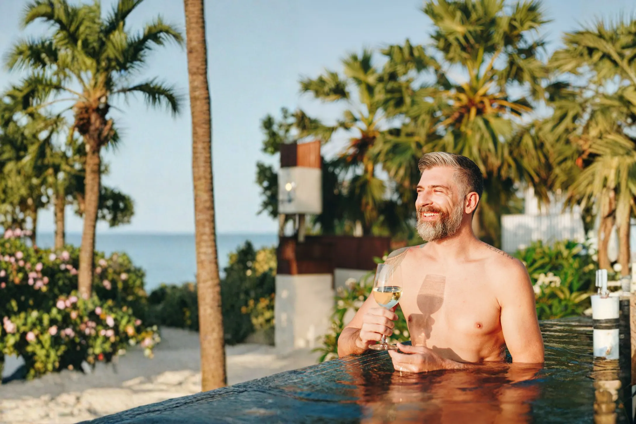 fit middle age man in the pool