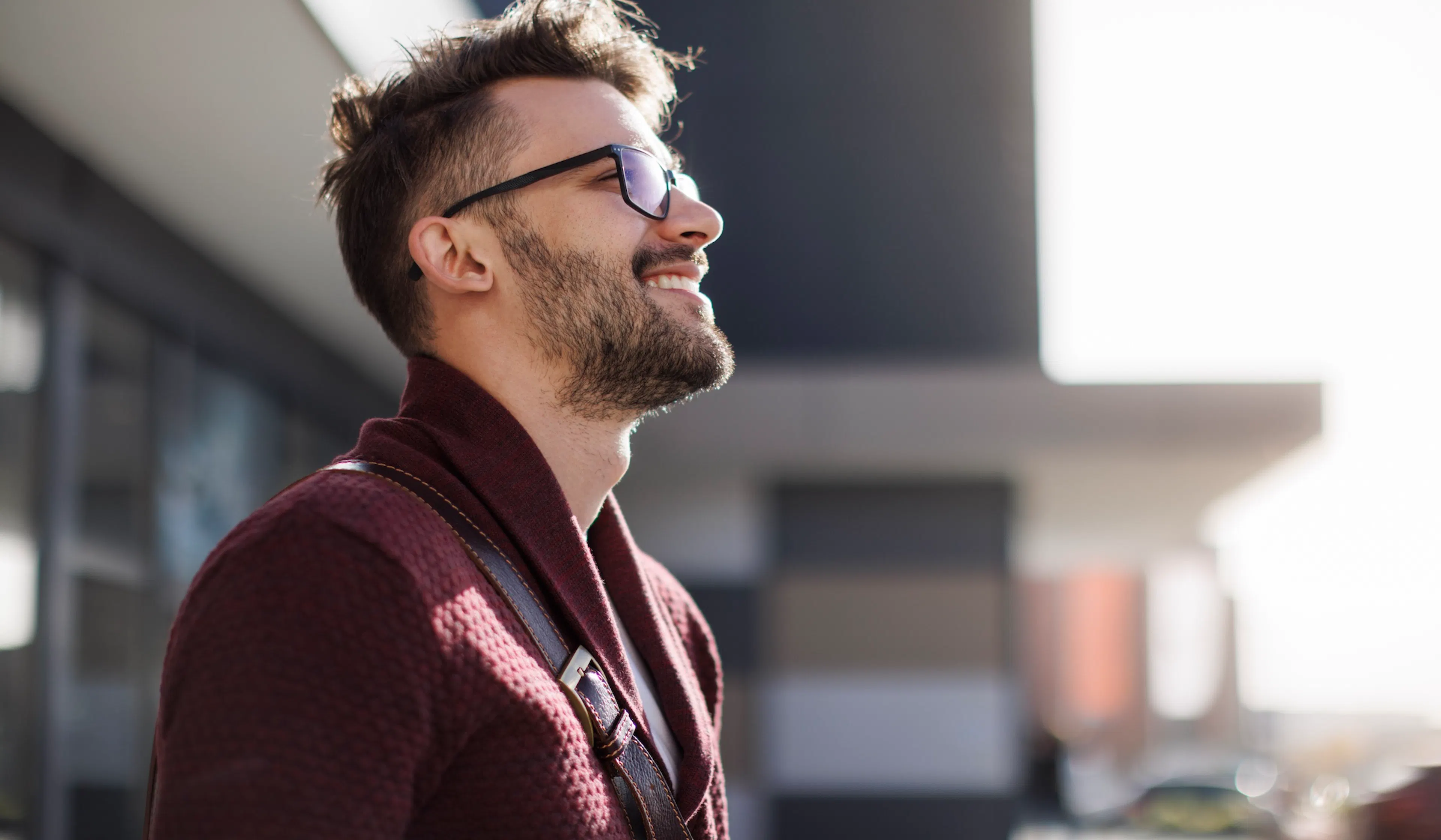 Portrait of happy man contemplating