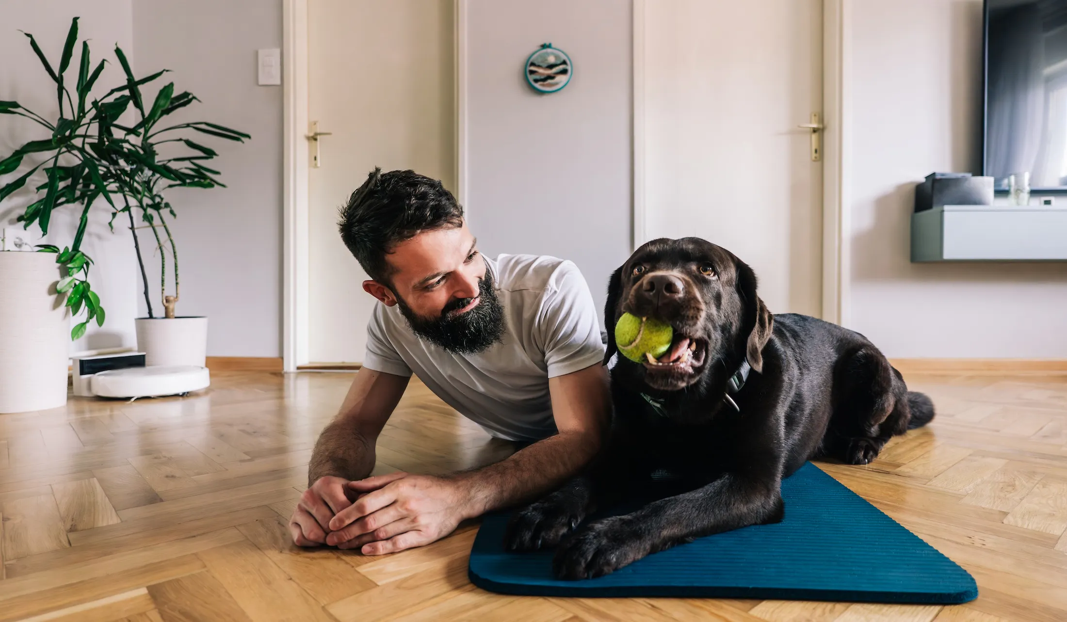 happy man and his dog