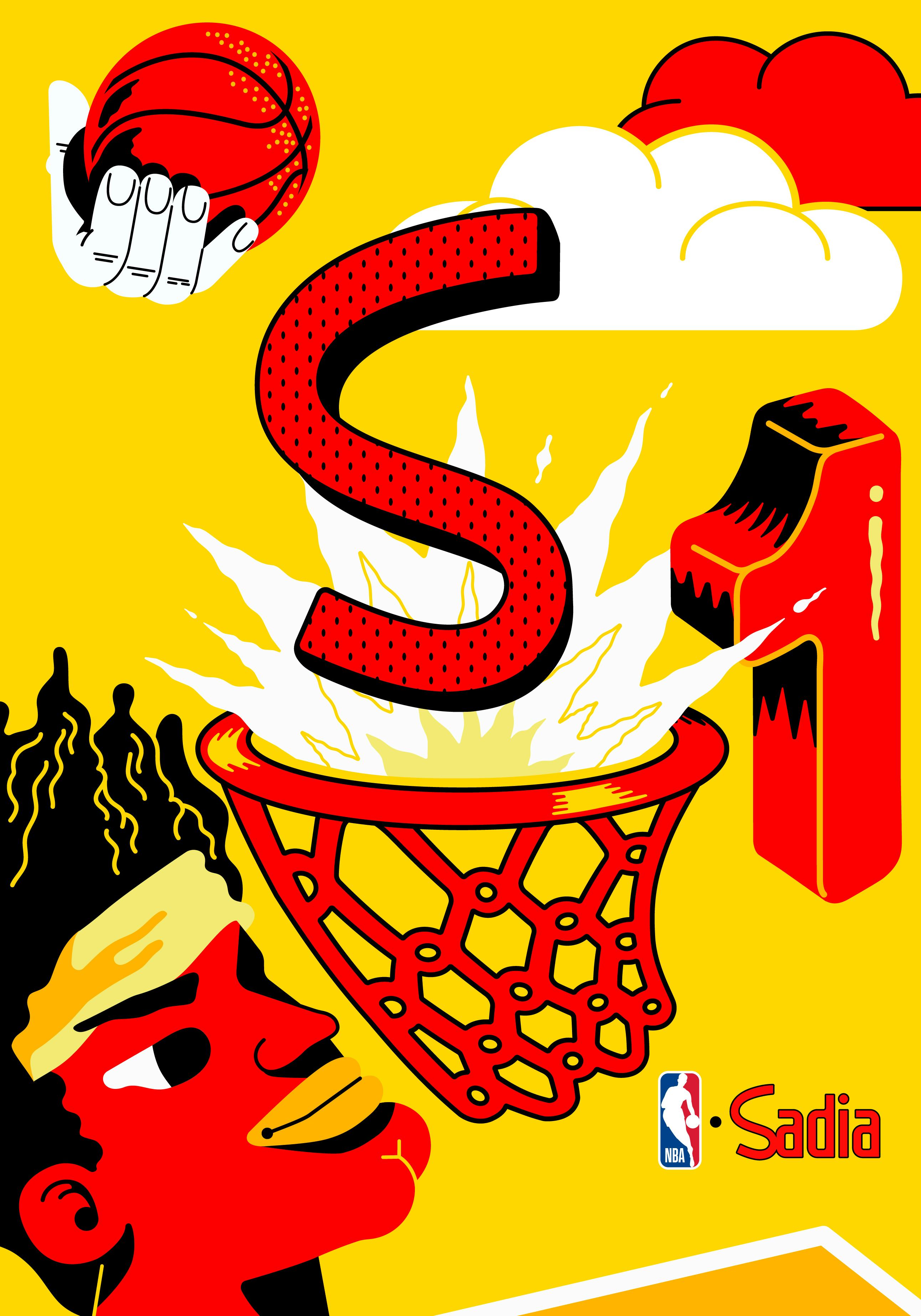 ilustração Sadia Número 1, vermelho e amarelo