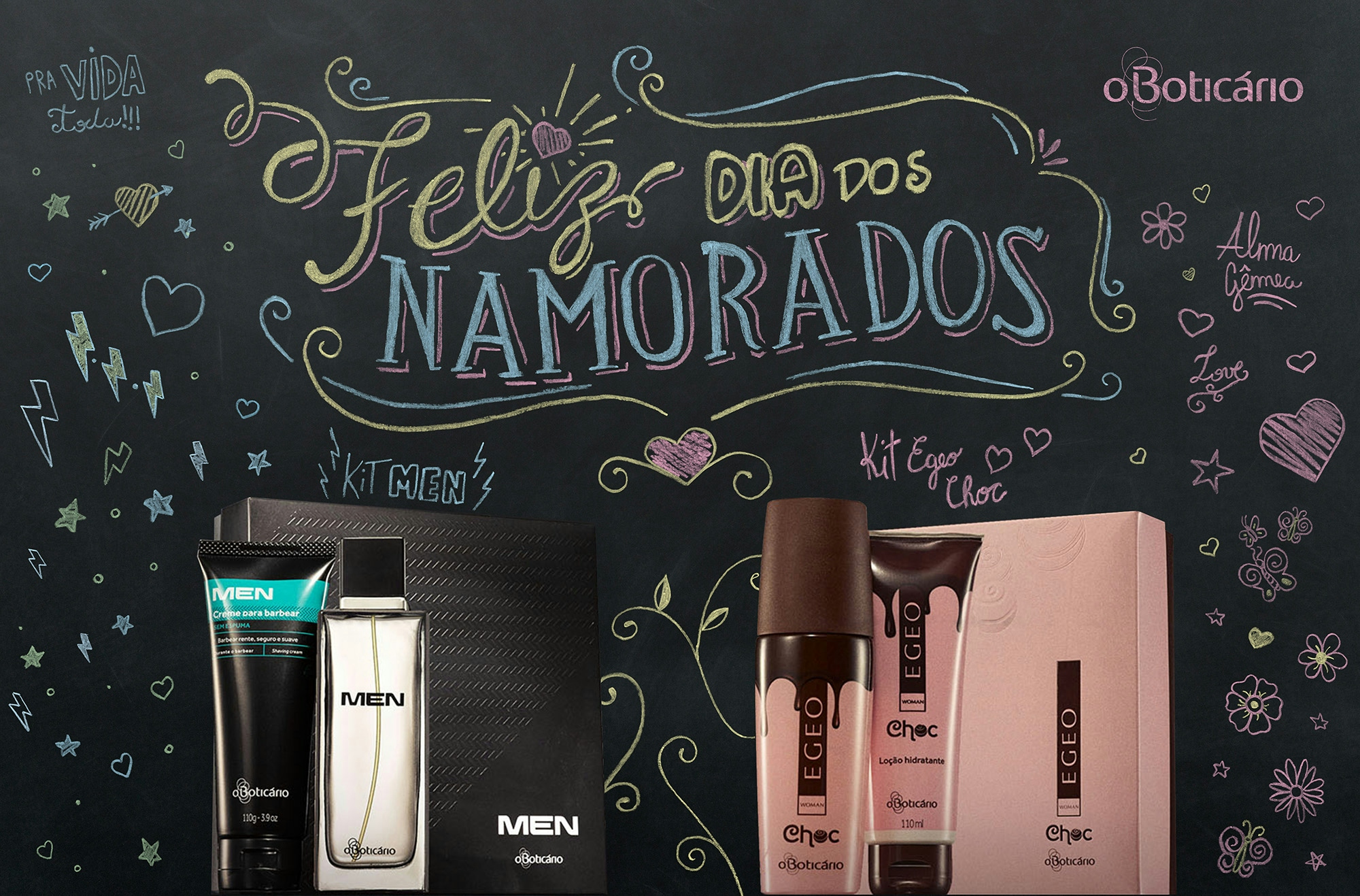 Lousa, giz, Feliz dia dos namorados, O boticário, Pict, EGEO, MEN