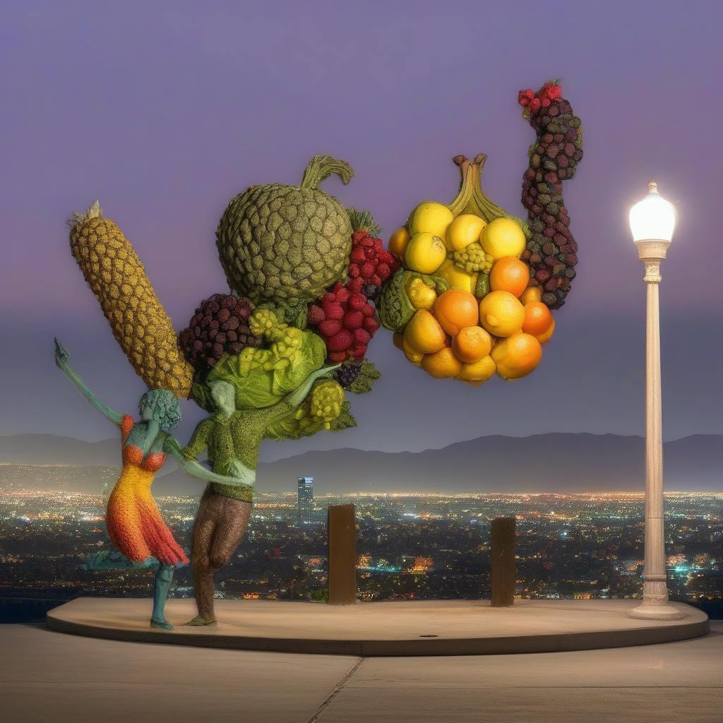 fruit sculpture version of la la land poster