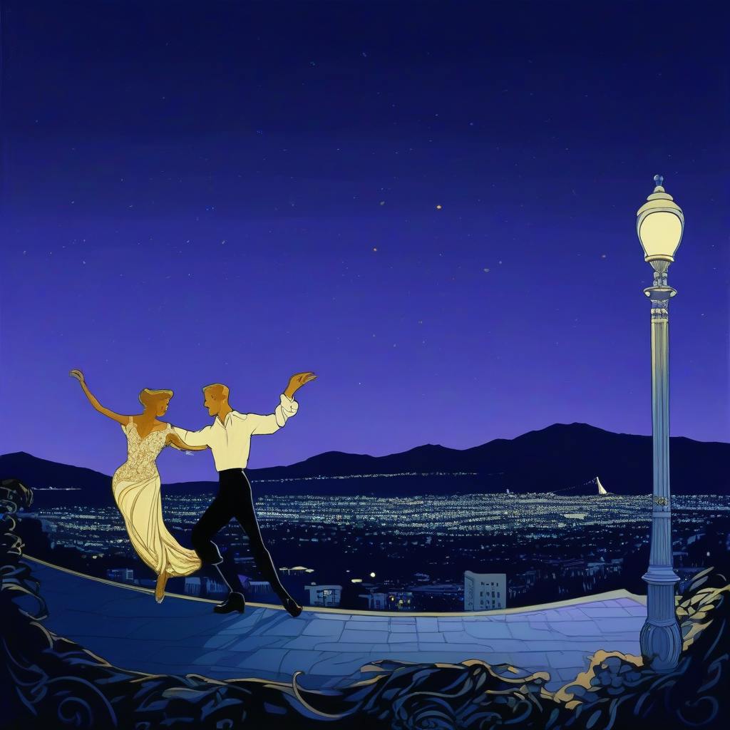 example of using image influence to create an Art Nouveau sketch version of la la land poster