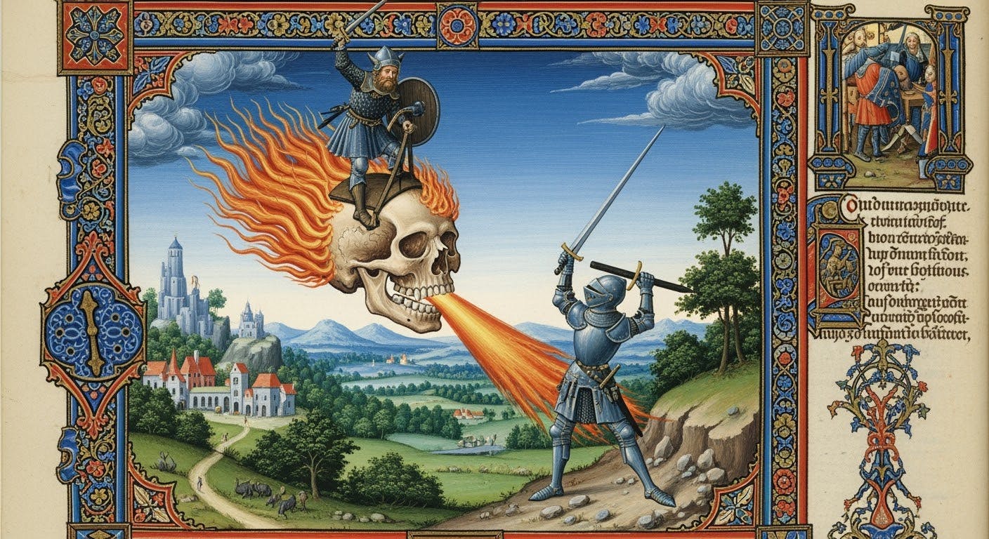 knight riding a skull