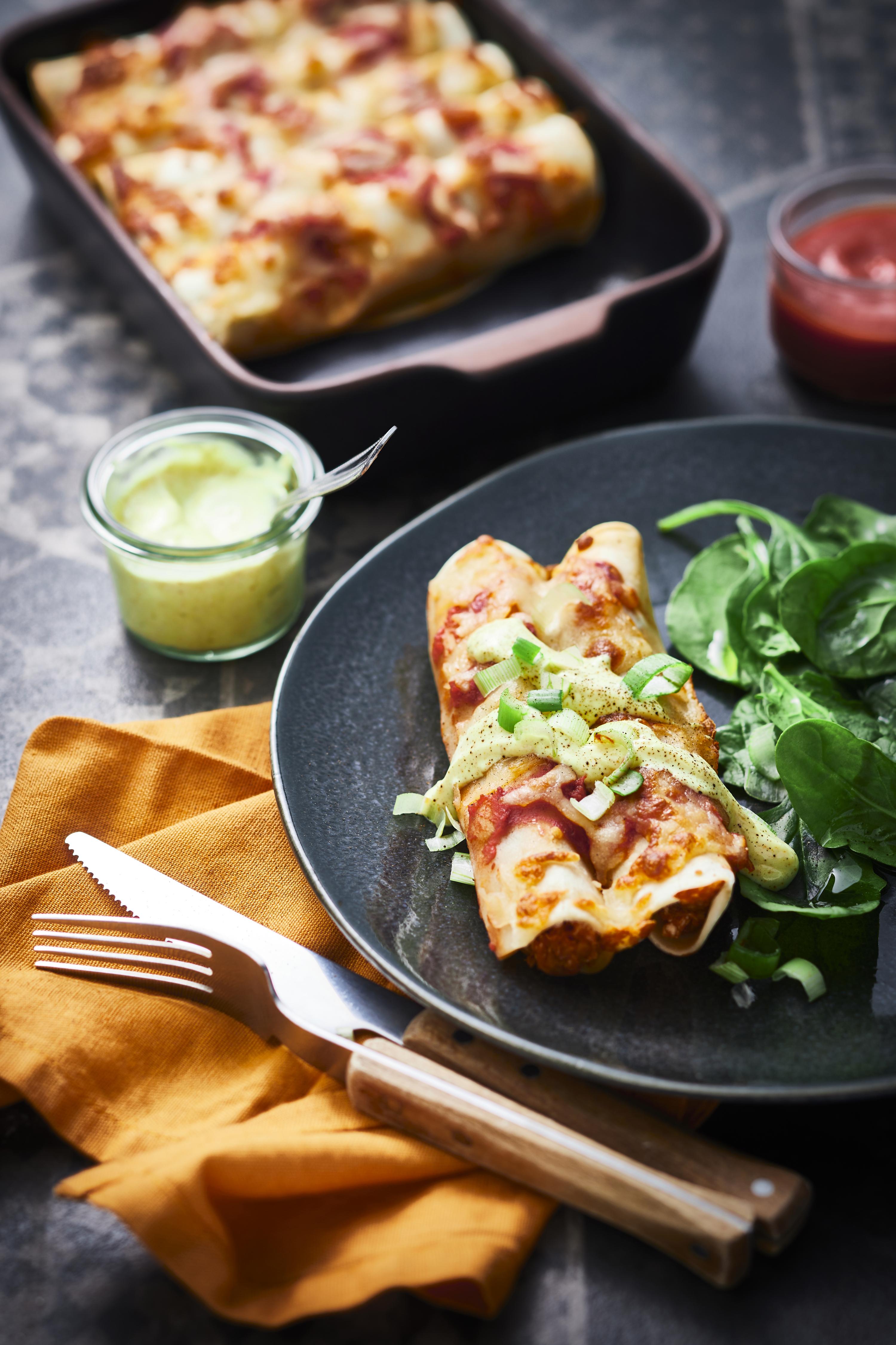 Cannellonis au poulet, sauce curry