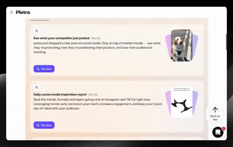 Animation - Brand Feed showing organized tabs with daily insights
