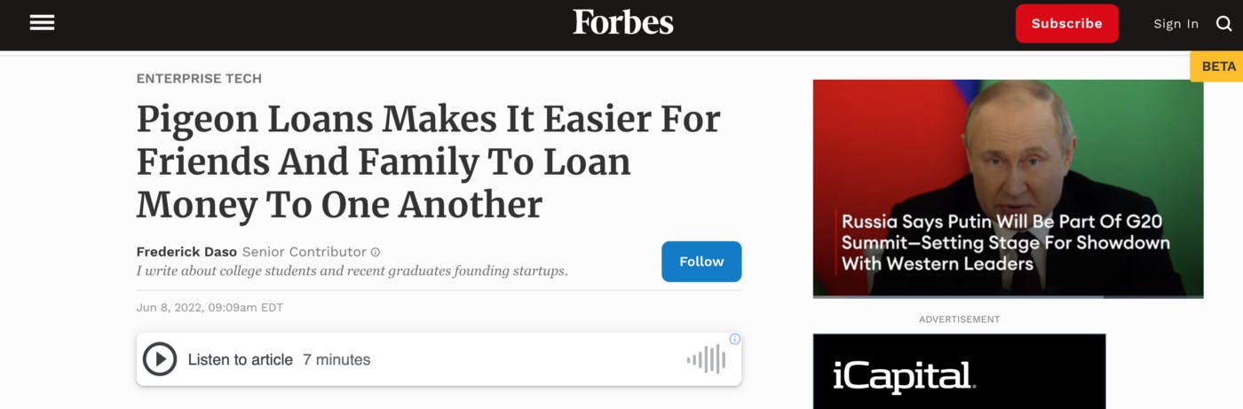Pigeon Article Title on Forbes