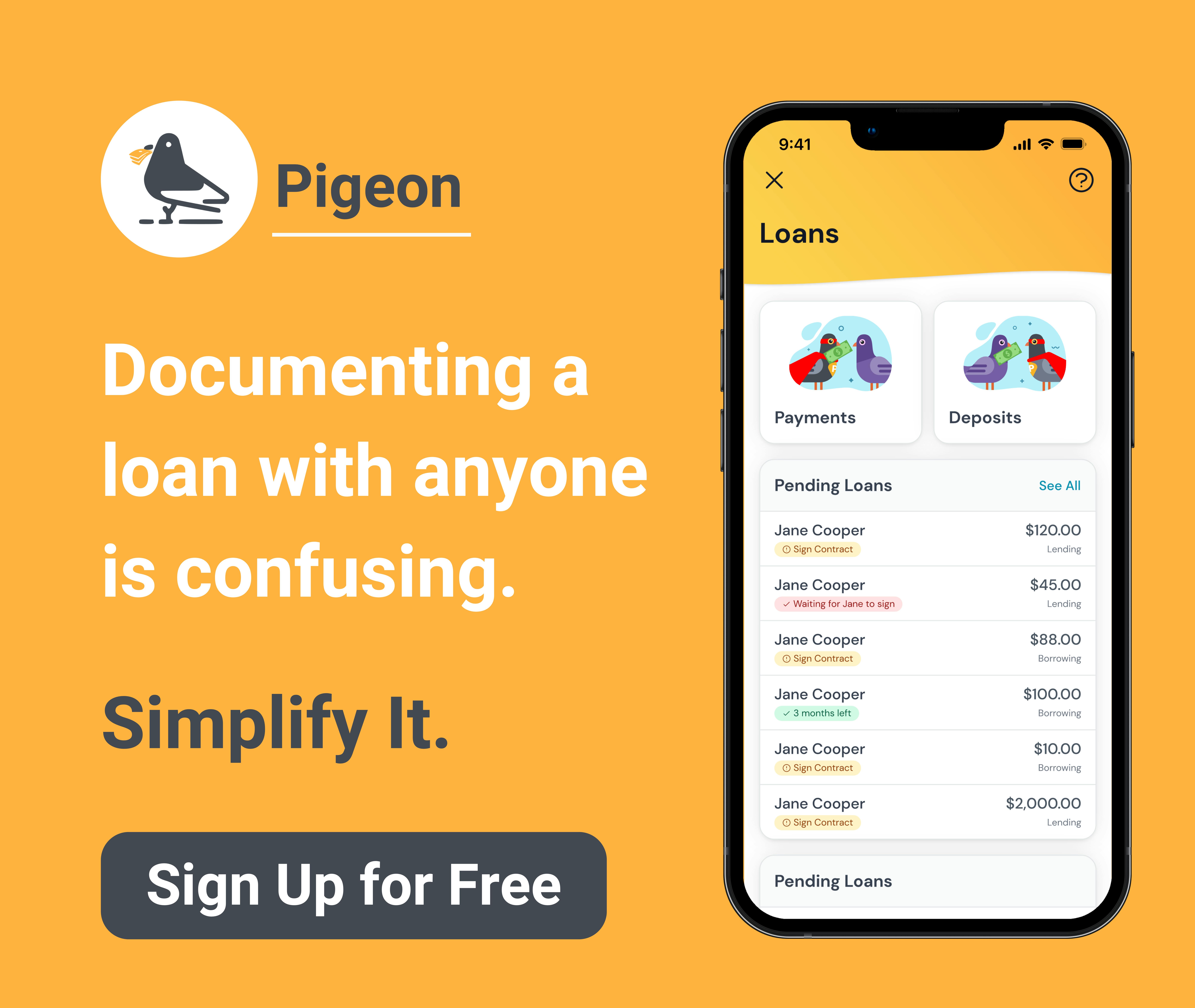 Pigeon CTA - Documenting a Loan