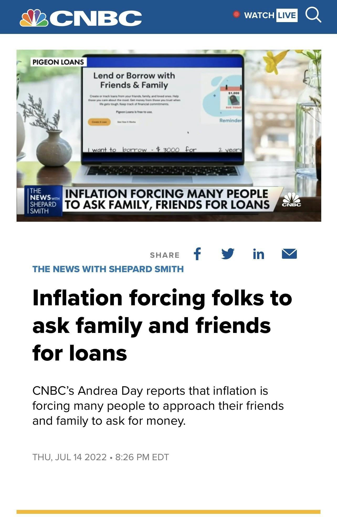 CNBC Headline of Pigeon Loans
