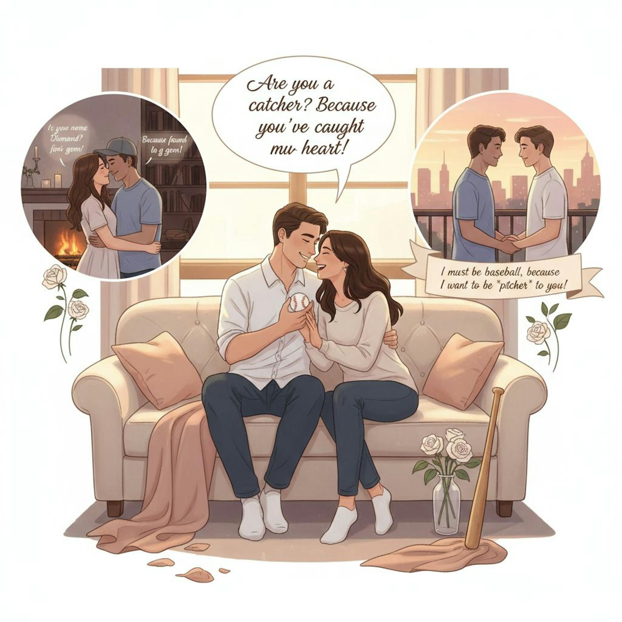 Beautiful illustration for baseball pickup lines