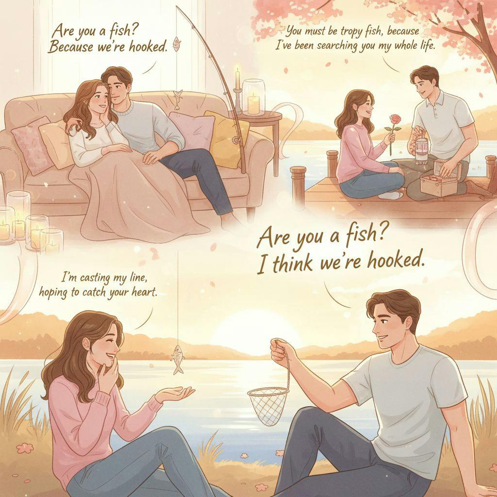 Beautiful illustration for fishing pickup lines