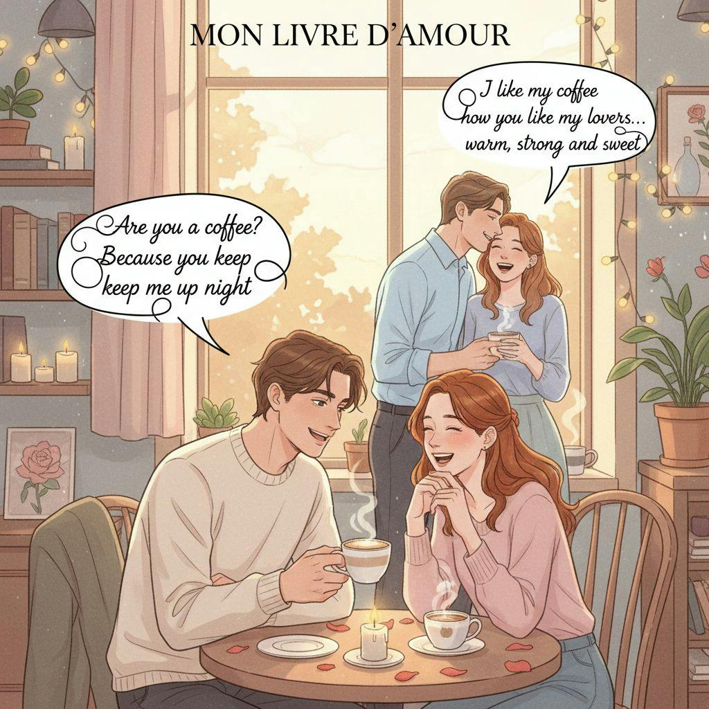 Beautiful illustration for coffee pickup lines