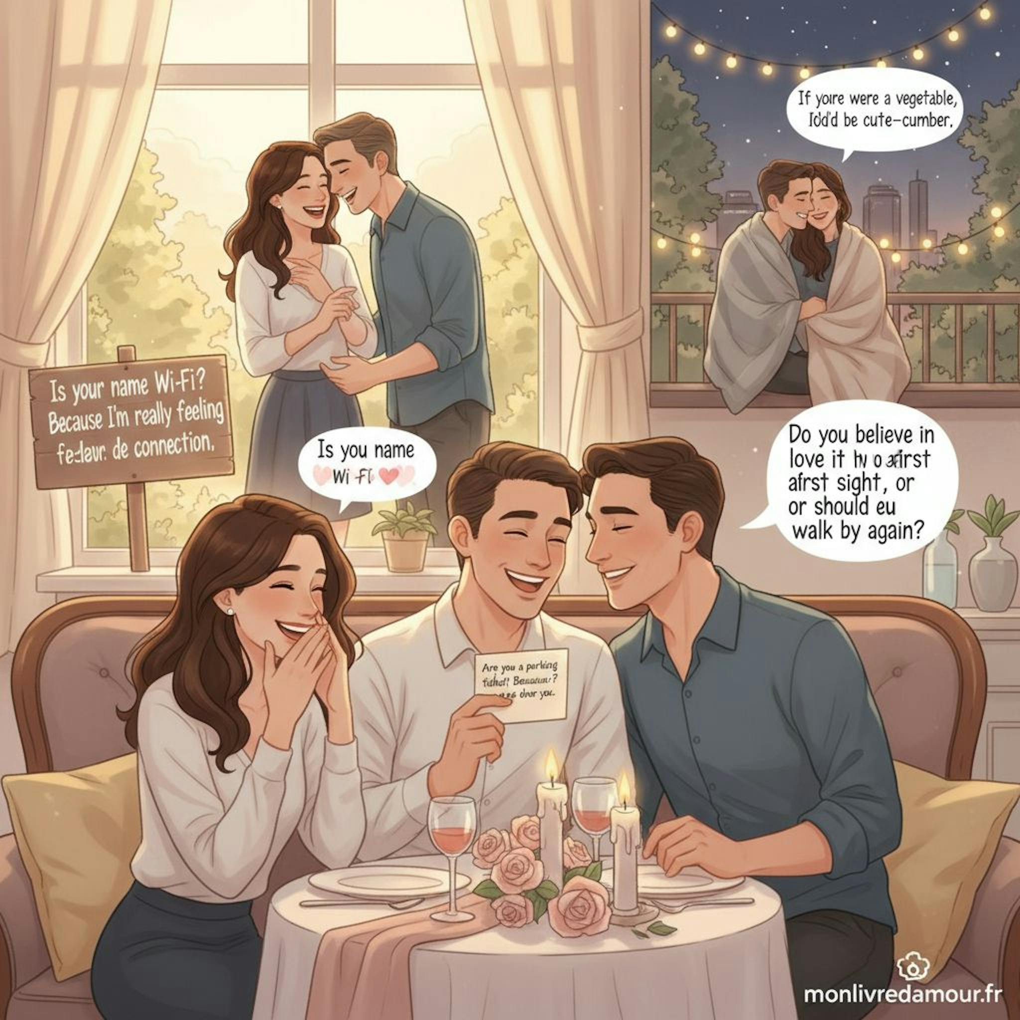Beautiful illustration for horrible pickup lines