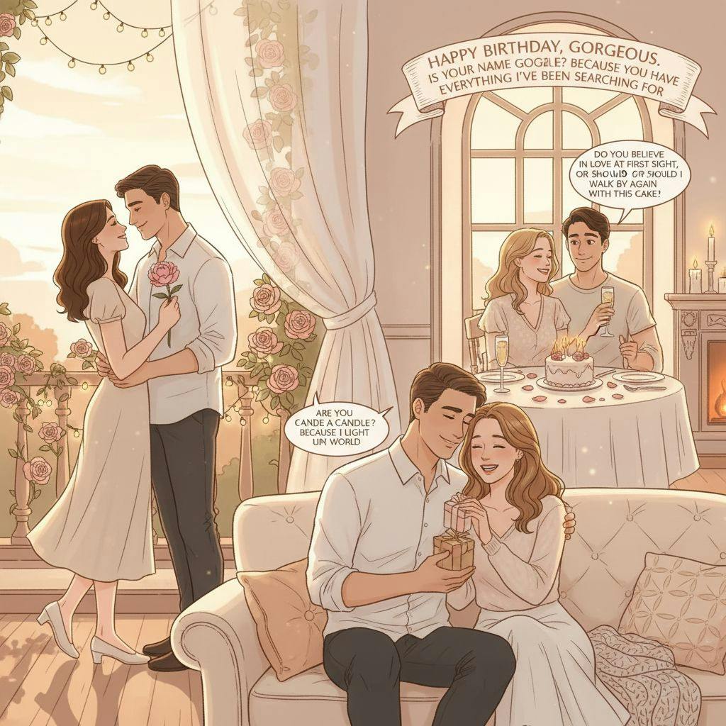 Beautiful illustration for birthday pickup lines