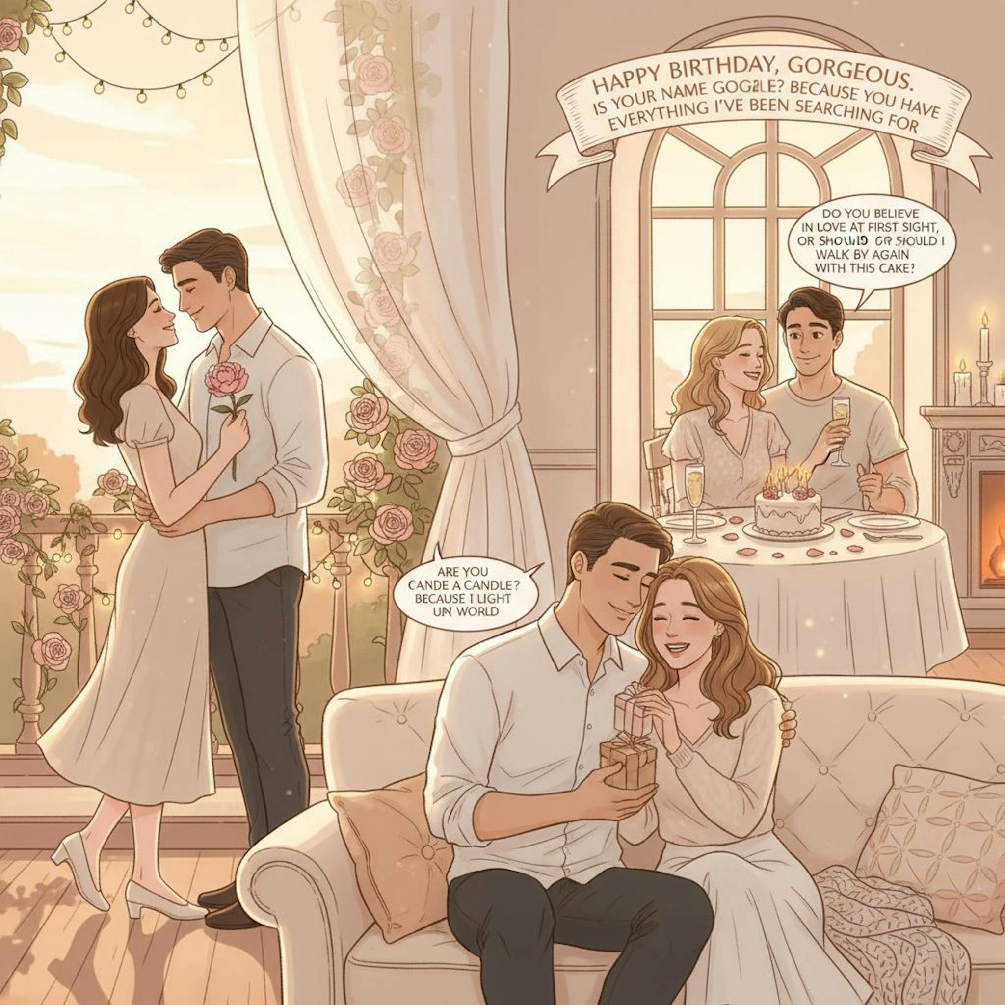 Beautiful illustration for birthday pickup lines