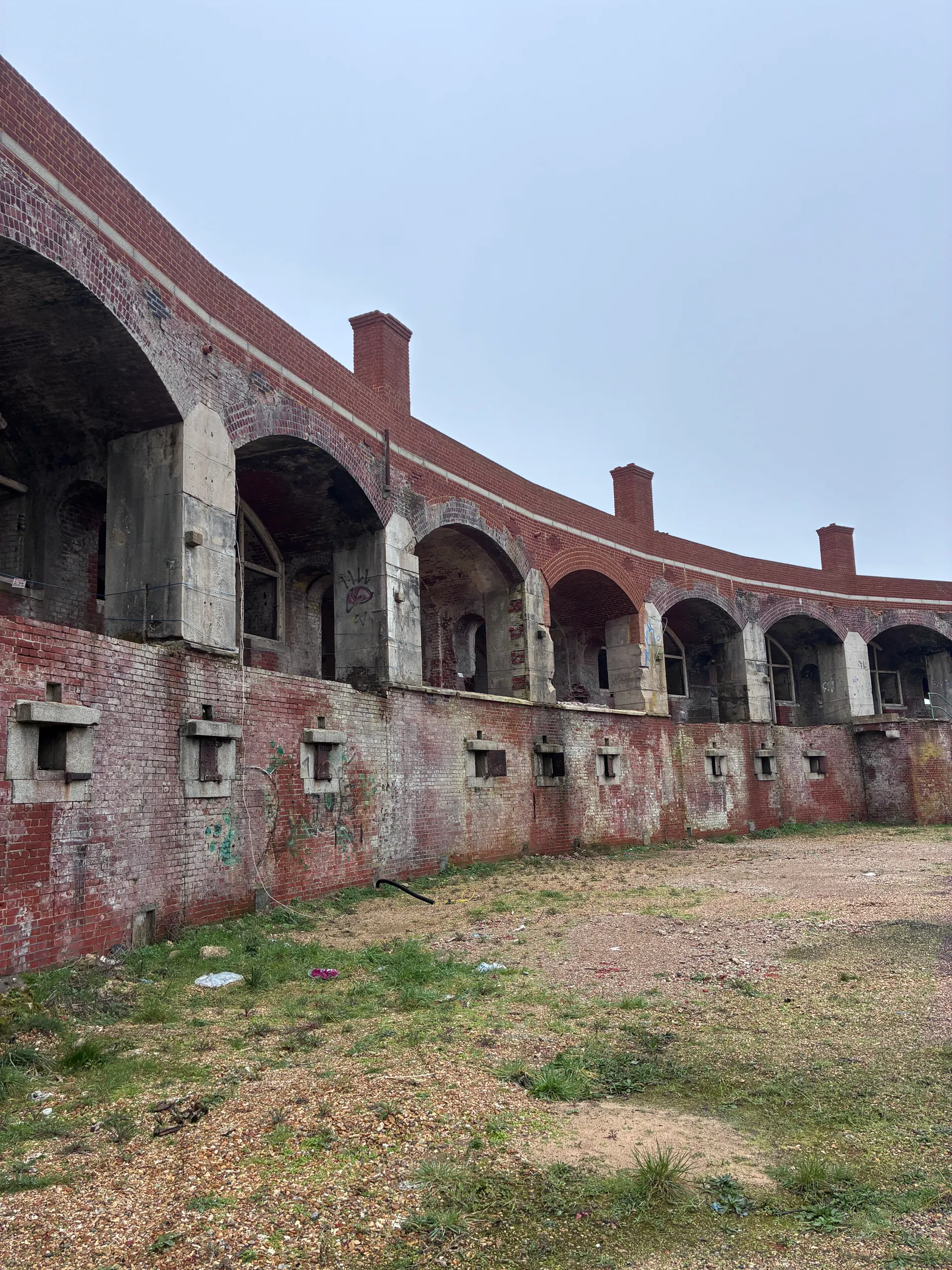 The curved brick casemate façade of Fort Gilkicker
