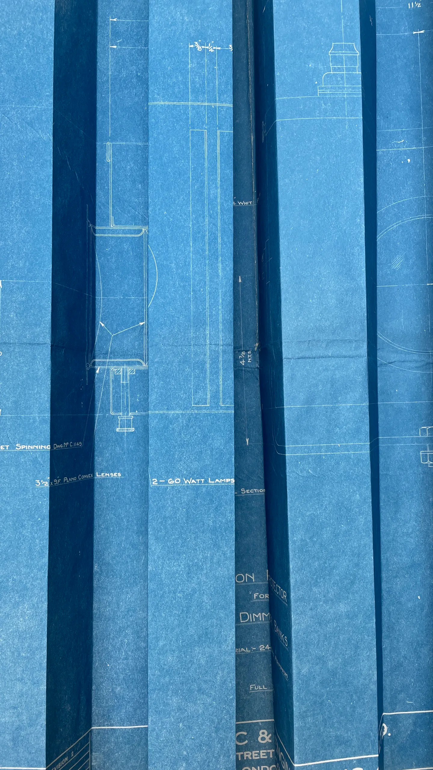 A folded column of blueprint paper