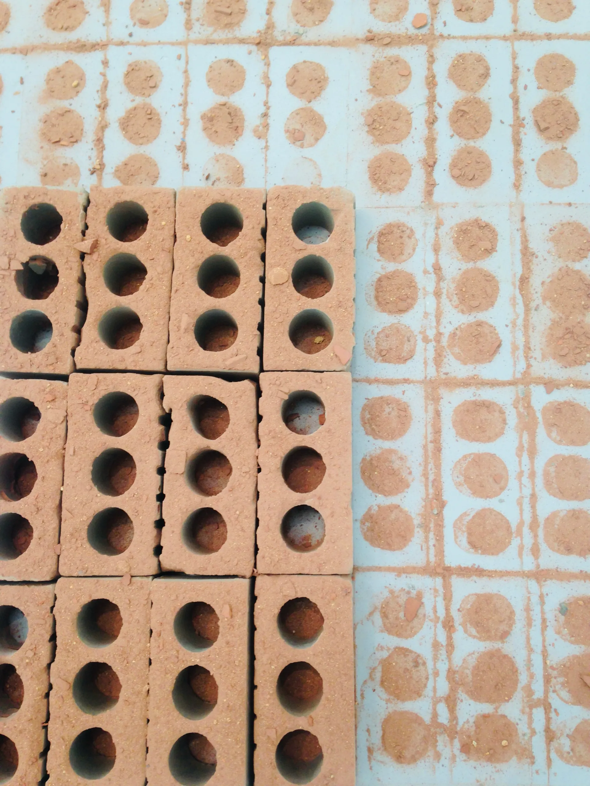 Freshly extruded brick laid out to dry