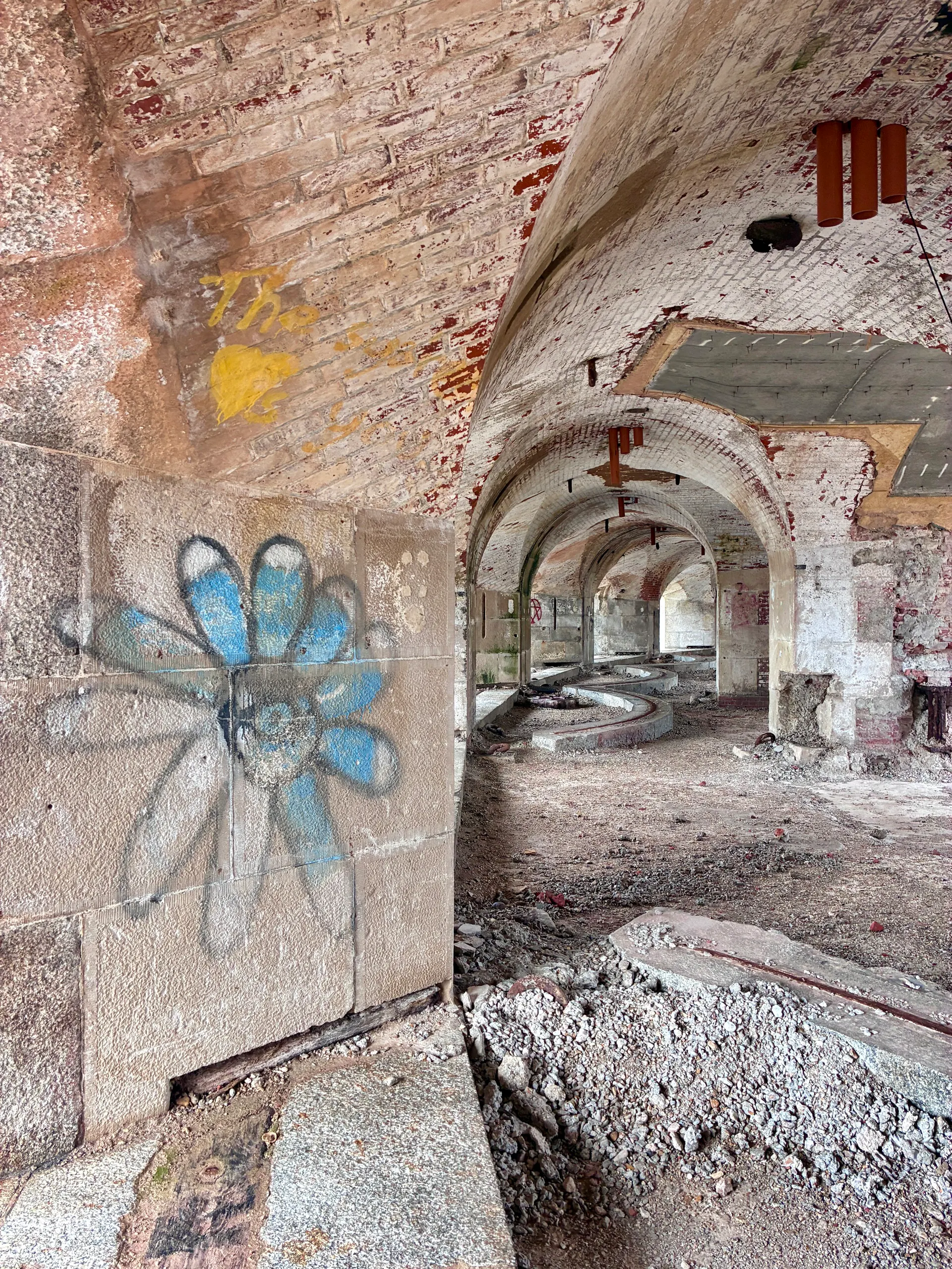 Casemate interior with vaulted arches receding into shadow