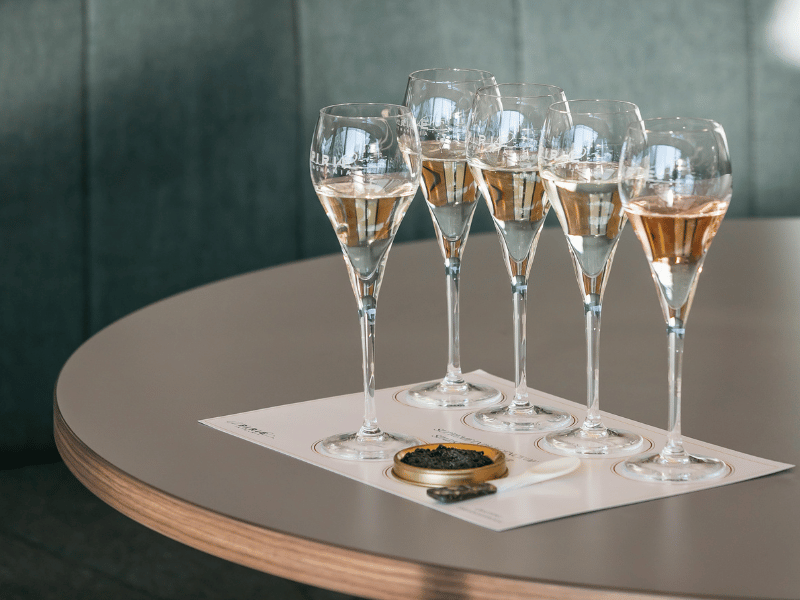 Glasses of wine with caviar