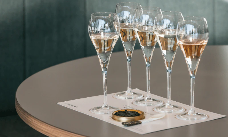 Glasses of wine with caviar