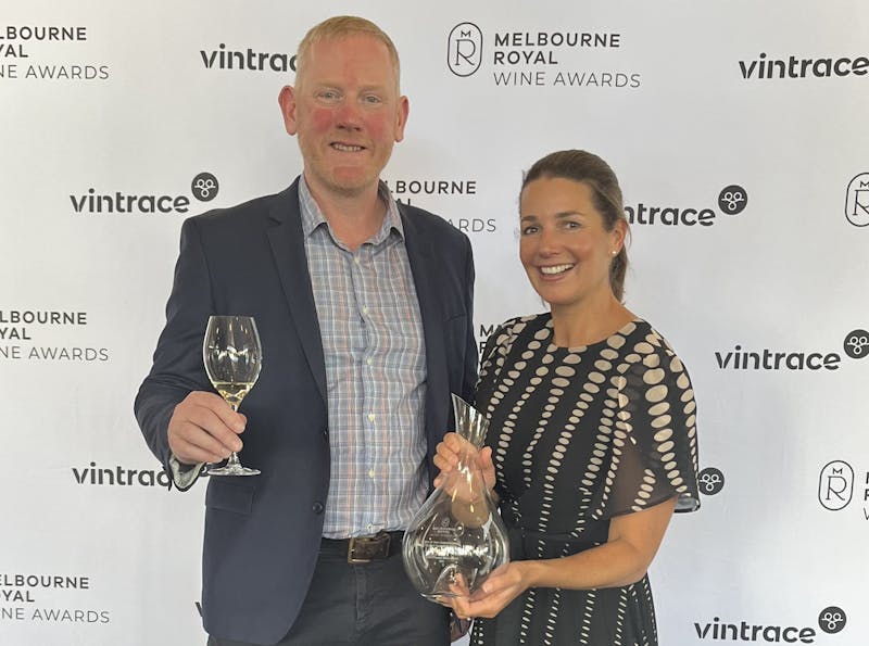 Pirie Winemaker Tom Wallace with Katherine Brown