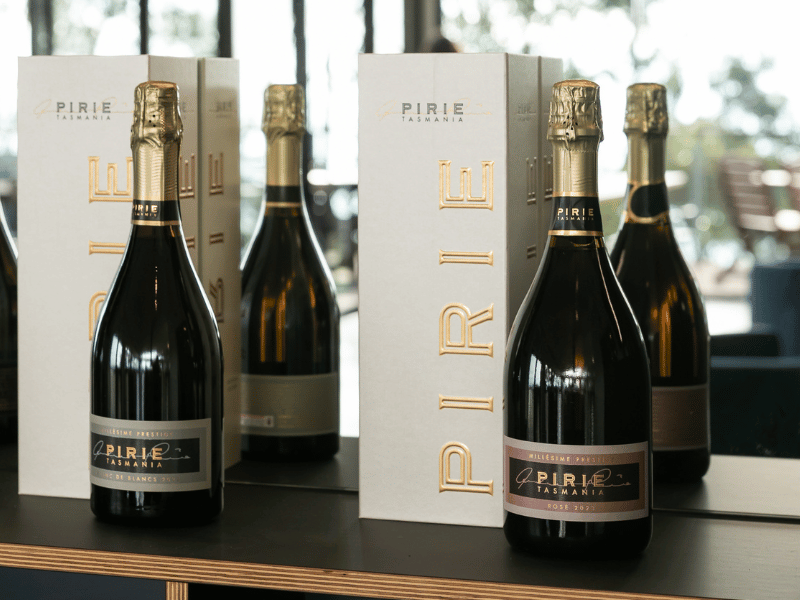 Bottles of Pirie wine being displayed