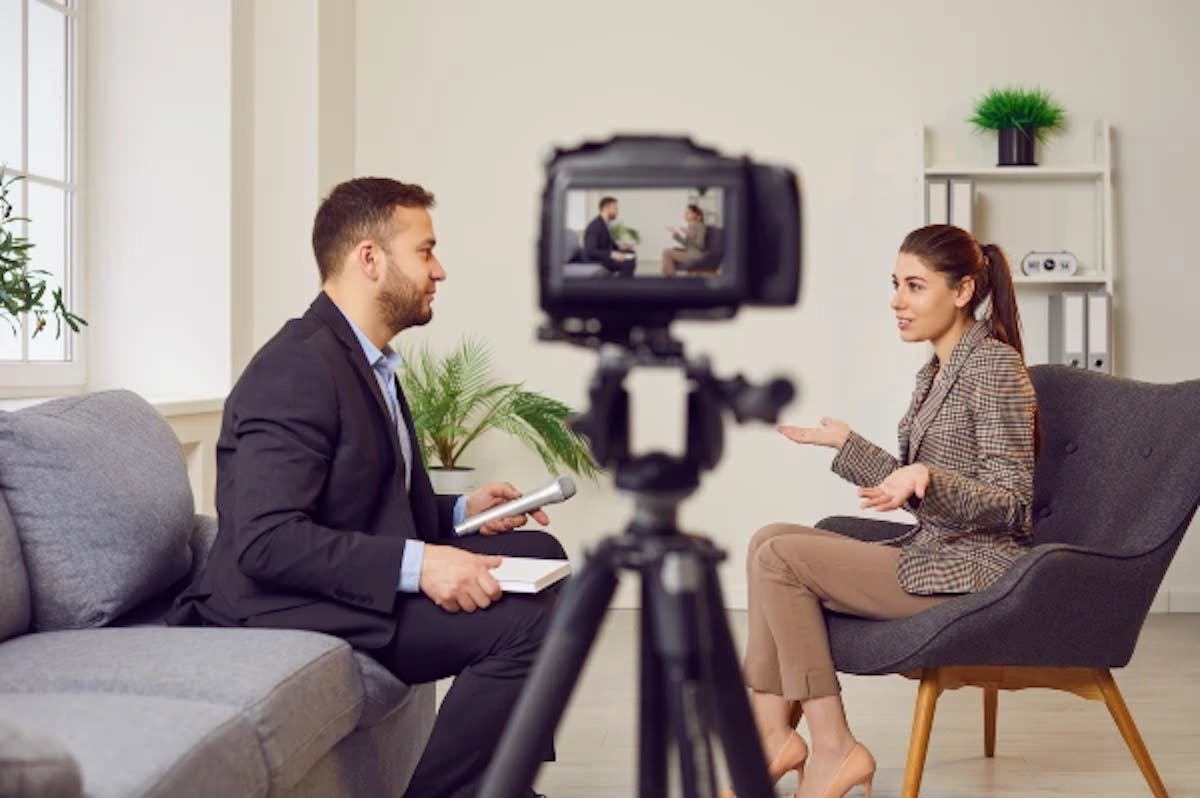 two people make an interview video